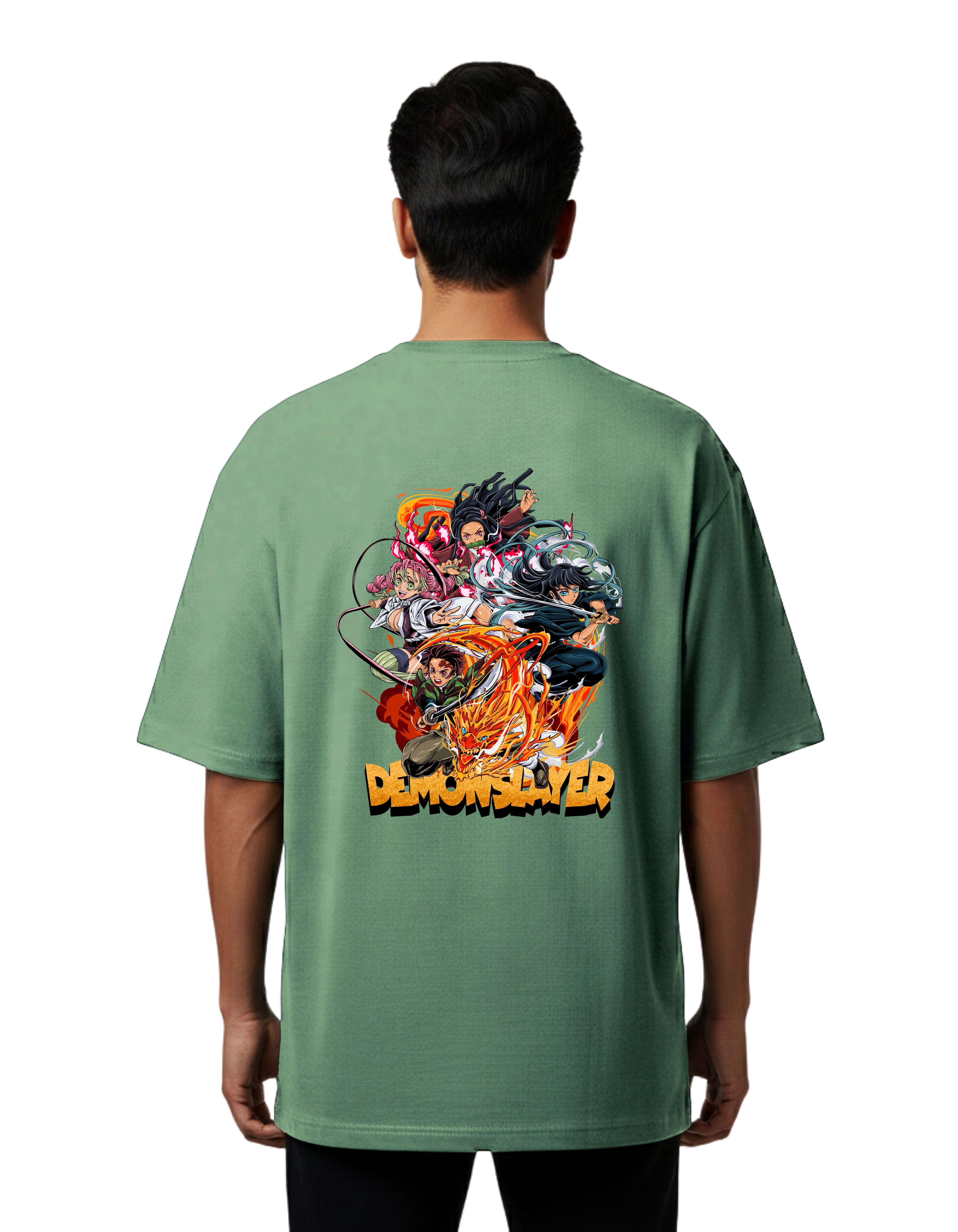 Demon Slayer Squad Oversize Cotton French Terry T-Shirt 240 GSM D Green