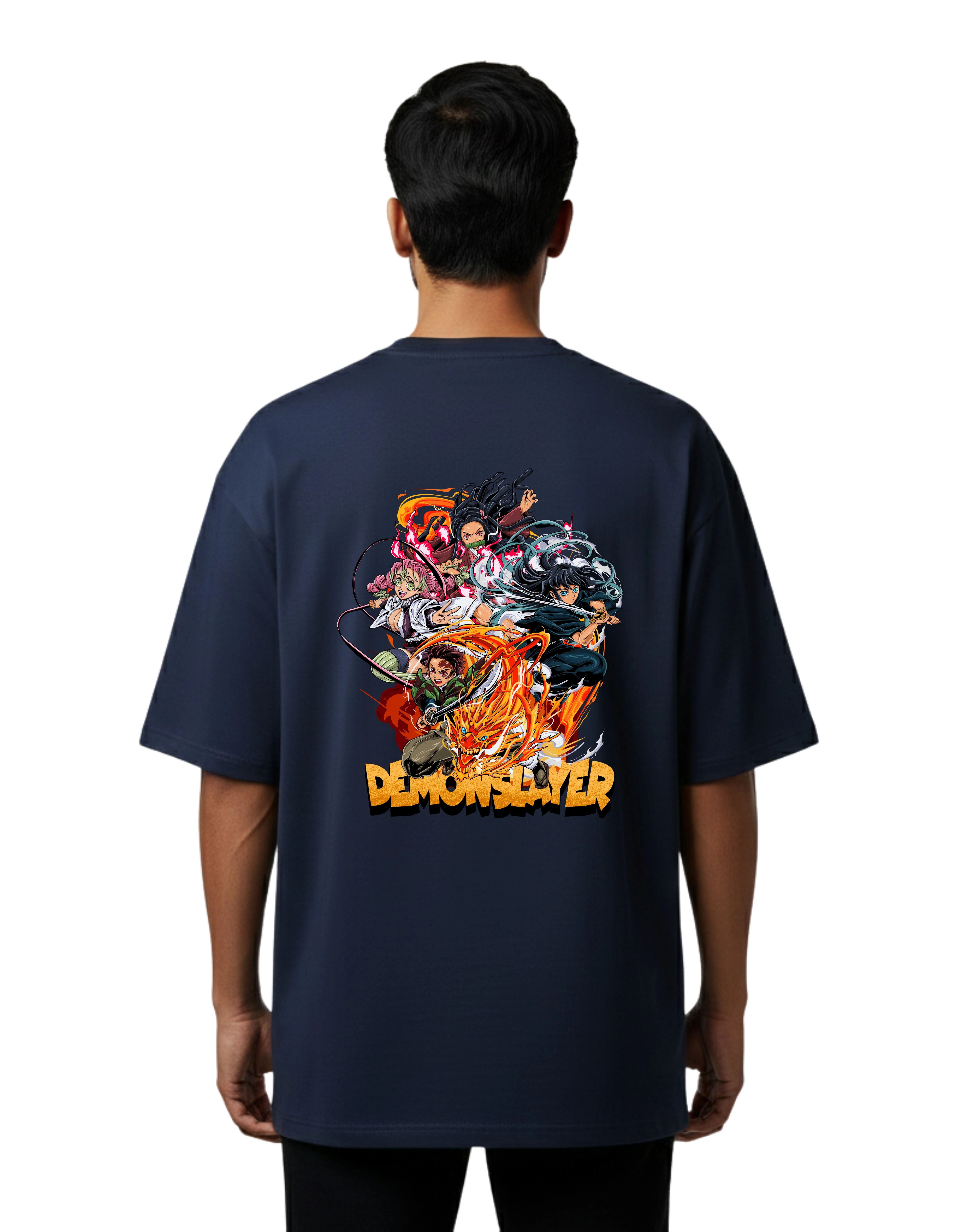 Demon Slayer Squad Oversize Cotton French Terry T-Shirt 240 GSM Navy Blue