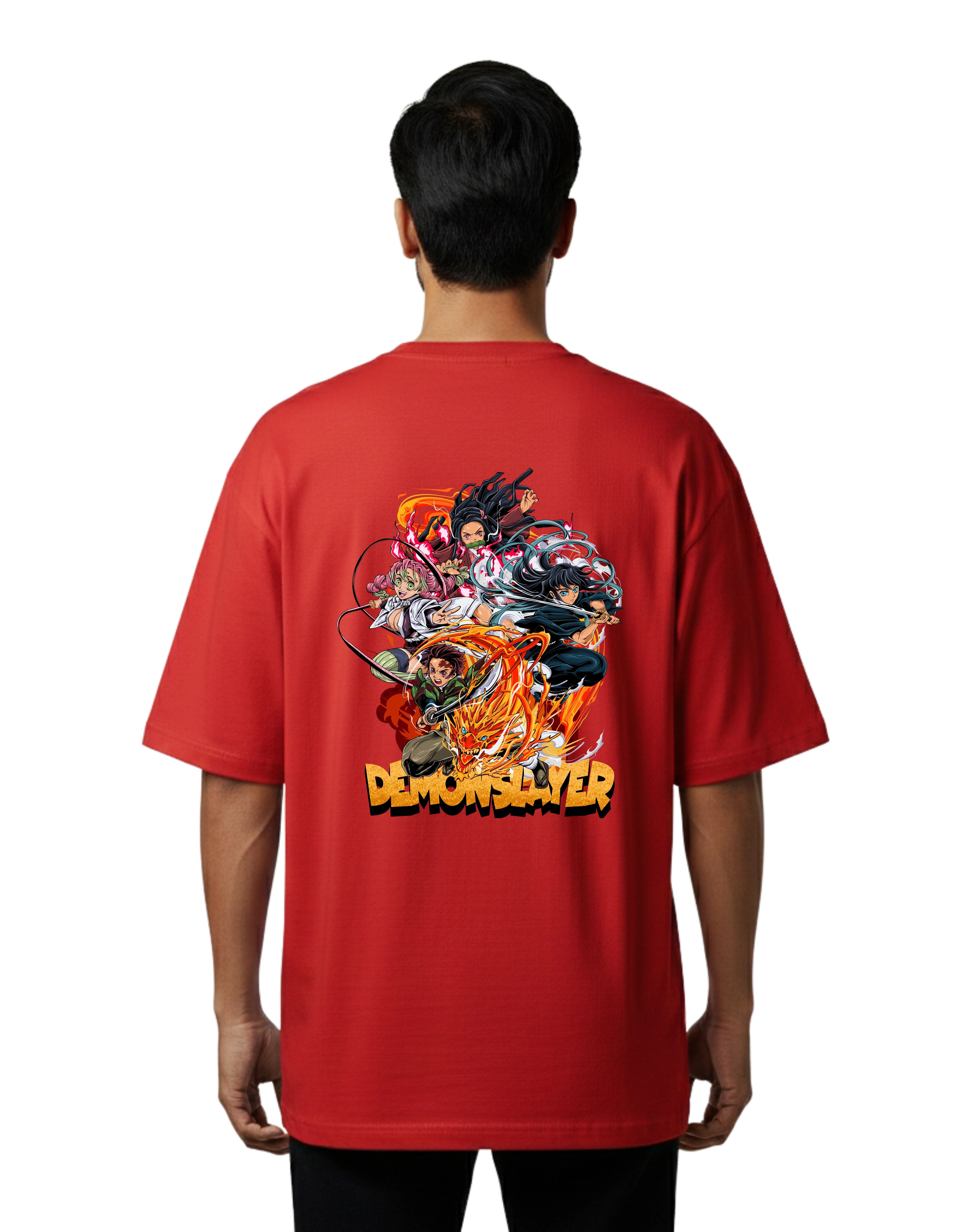 Demon Slayer Squad Oversize Cotton French Terry T-Shirt 240 GSM Red