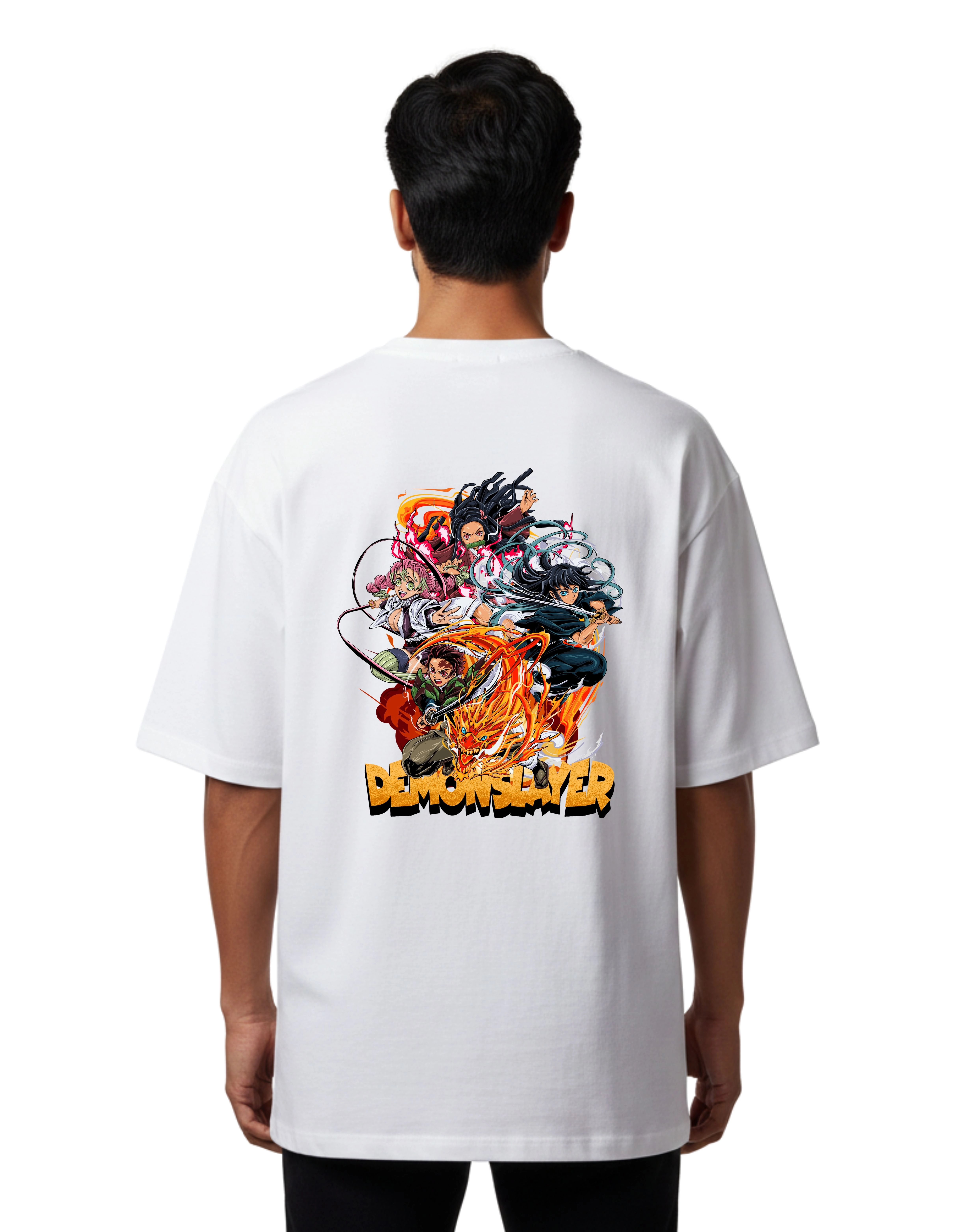 Demon Slayer Squad Oversize Cotton French Terry T-Shirt 240 GSM White