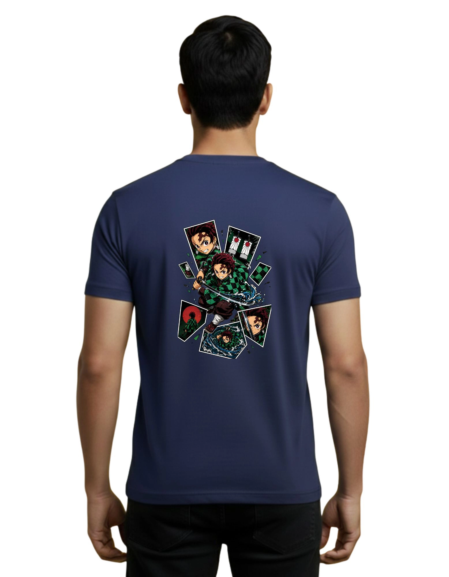 Demon Slayer Tanjiro Kamado Cotton Round Neck T-Shirt 180 GSM Navy Blue