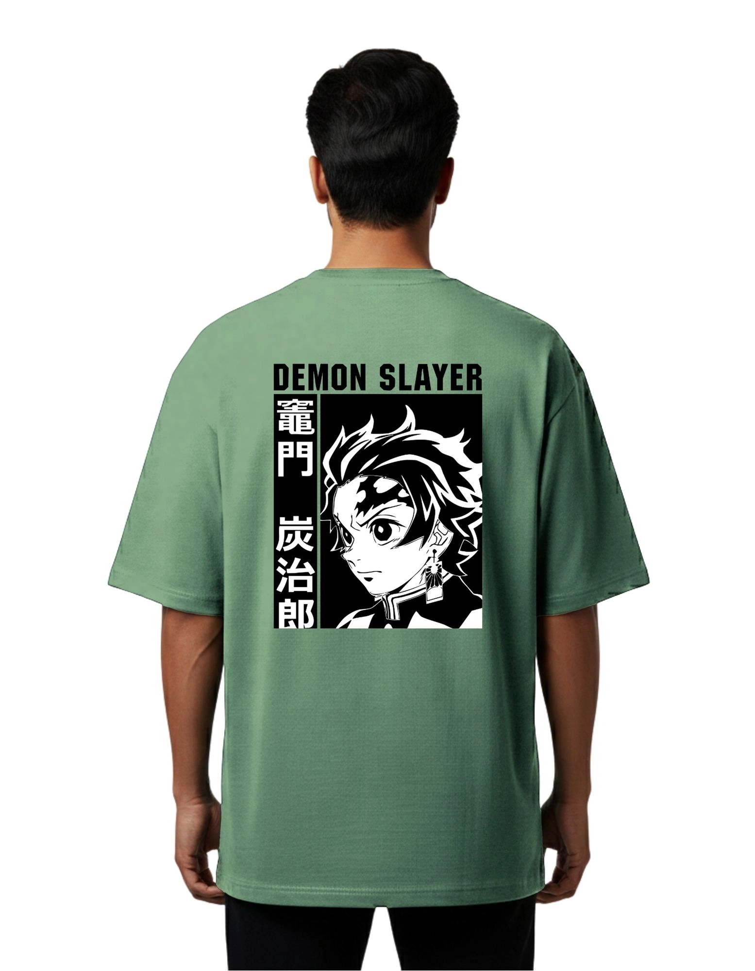Demon Slayer Tanjiro Kamado Oversize Cotton French Terry T-Shirt 240 GSM D Green