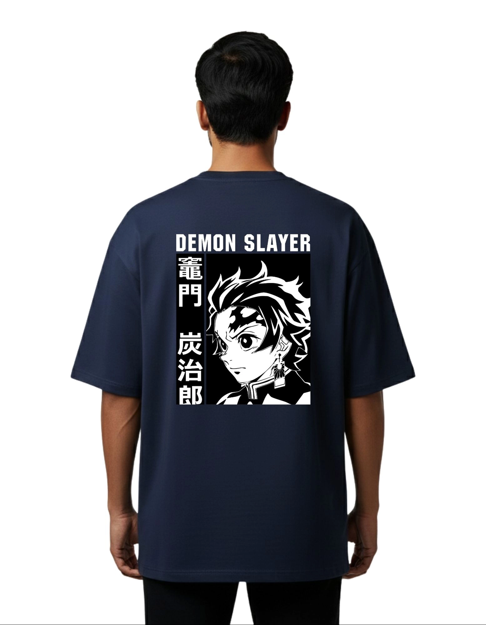 Demon Slayer Tanjiro Kamado Oversize Cotton French Terry T-Shirt 240 GSM Navy Blue