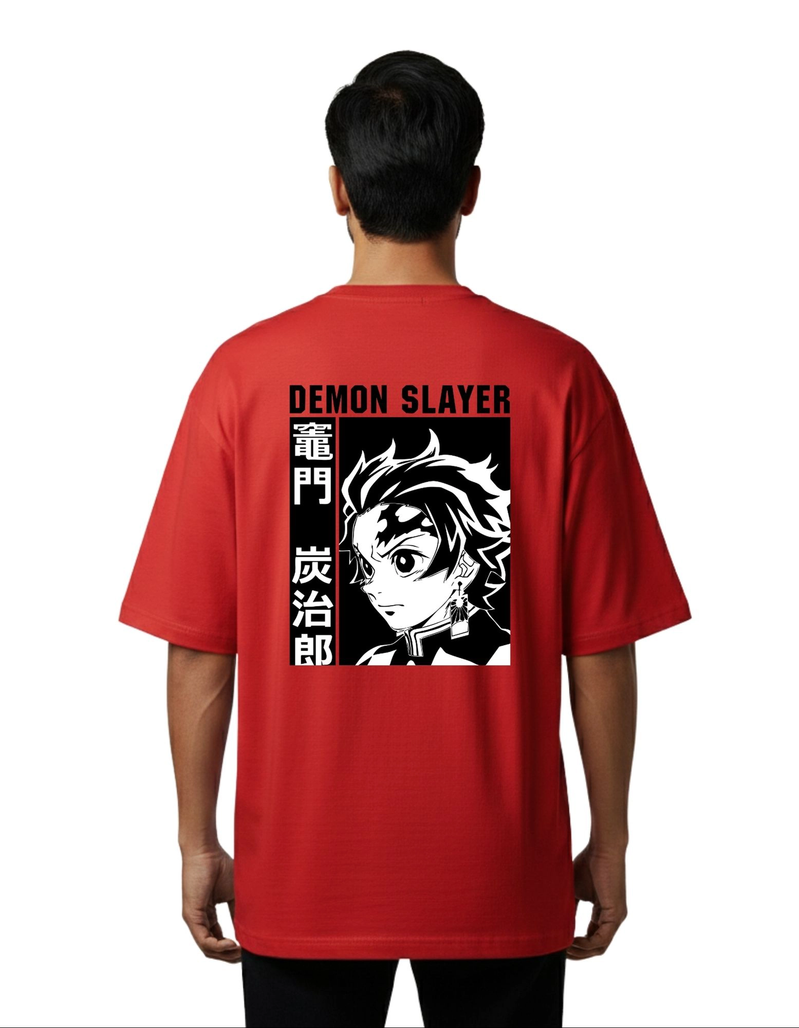 Demon Slayer Tanjiro Kamado Oversize Cotton French Terry T-Shirt 240 GSM Red