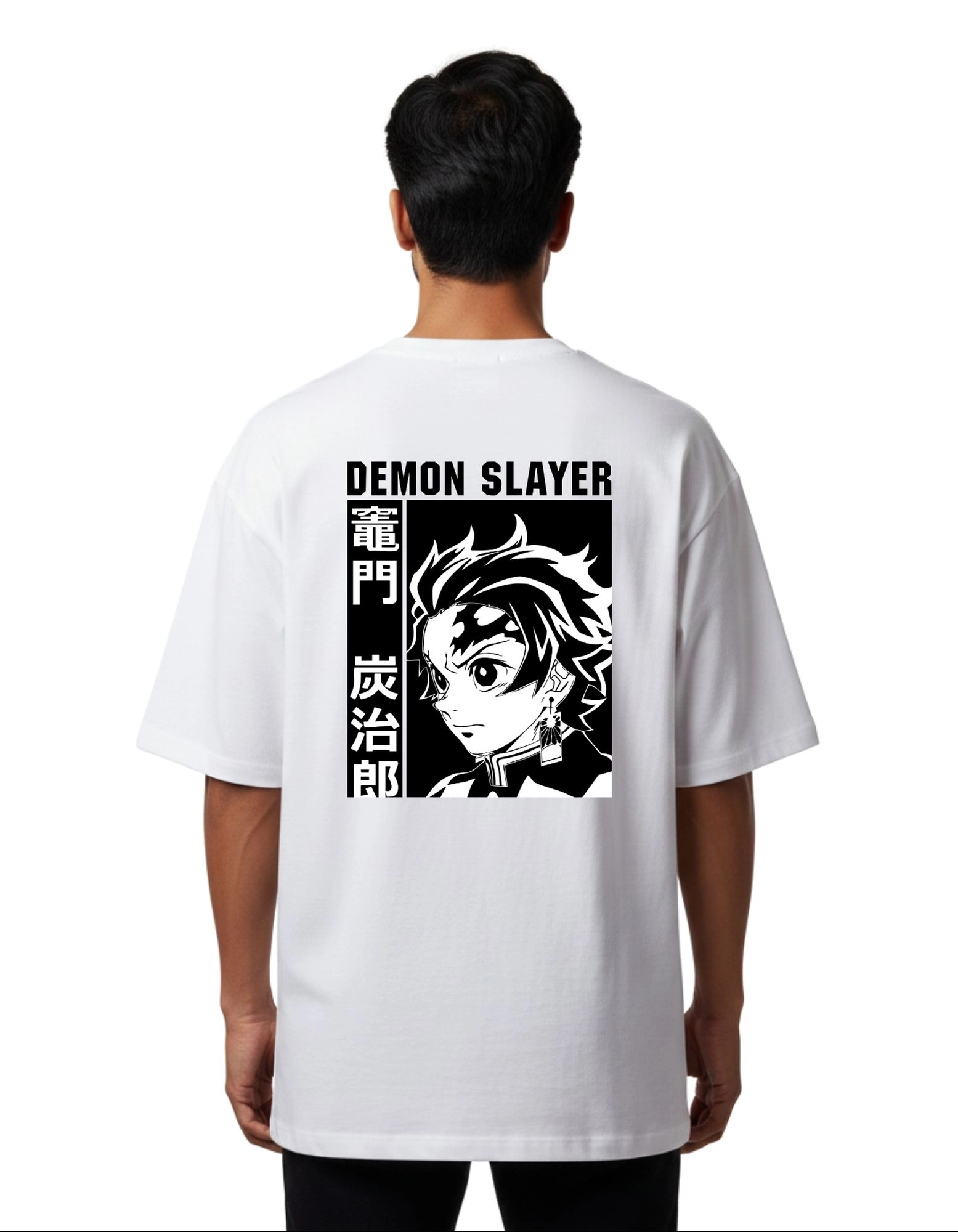 Demon Slayer Tanjiro Kamado Oversize Cotton French Terry T-Shirt 240 GSM White