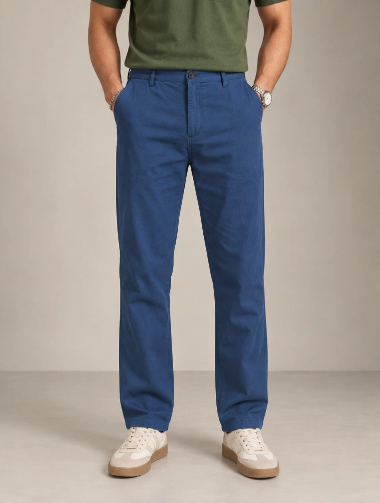 Denim Blue Mens Modern Casual Trouser