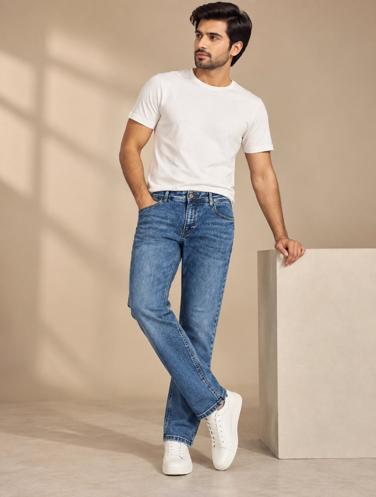 Denim Blue Mens Straight Fit Jeans