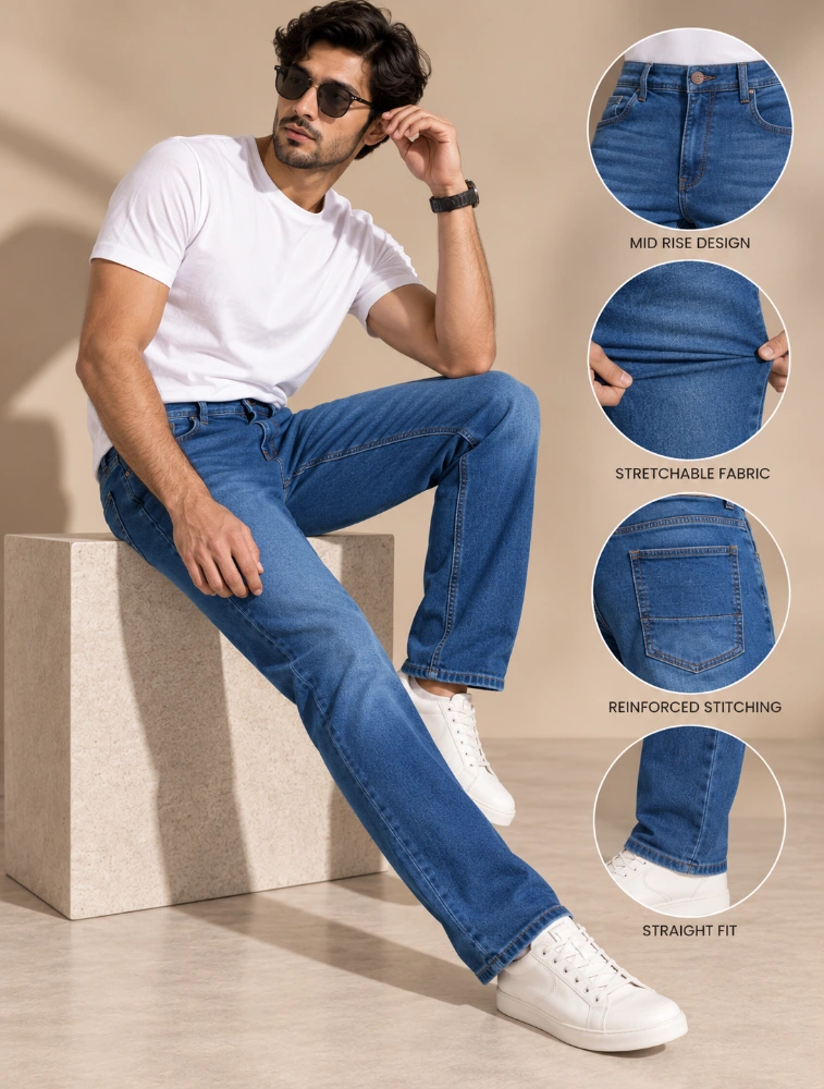 Denim Blue Mens Straight Fit Jeans