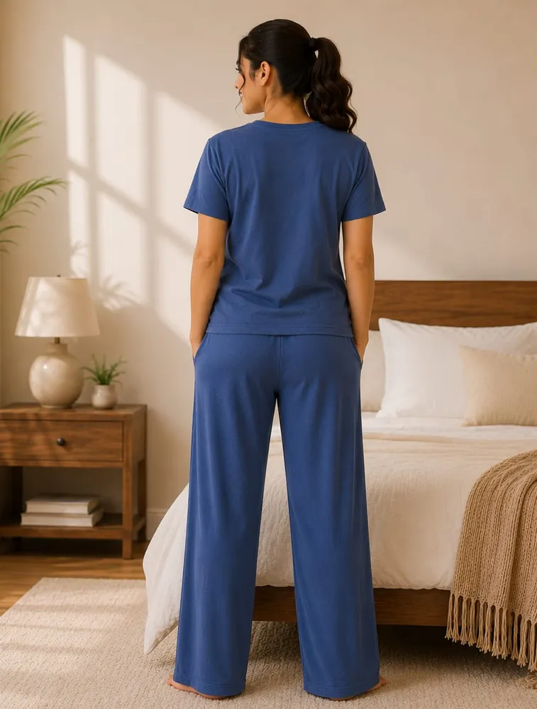 Denim Blue Womens Premium Printed Night Wear
