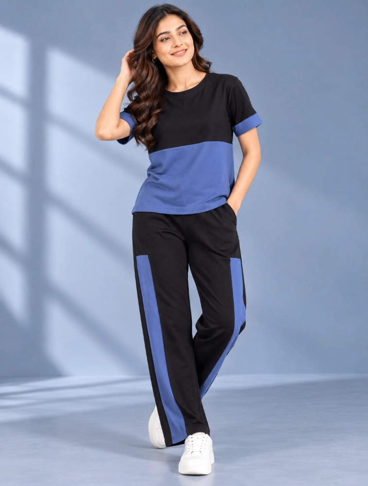 Anshu fashion shop Denim Blue and Black Womens Patta Sport Night Suit