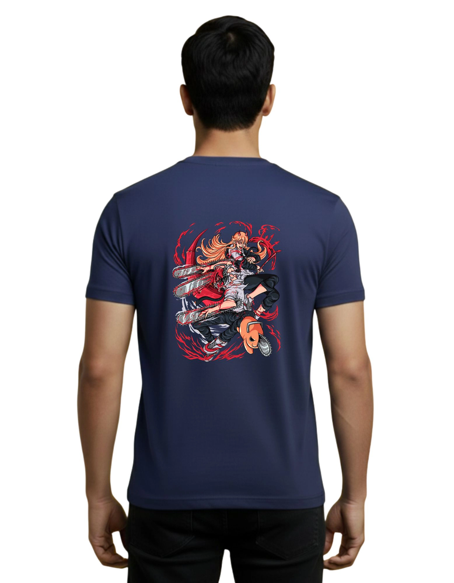 Denji Chain Saw Man Cotton Round Neck T-Shirt 180 GSM Navy Blue