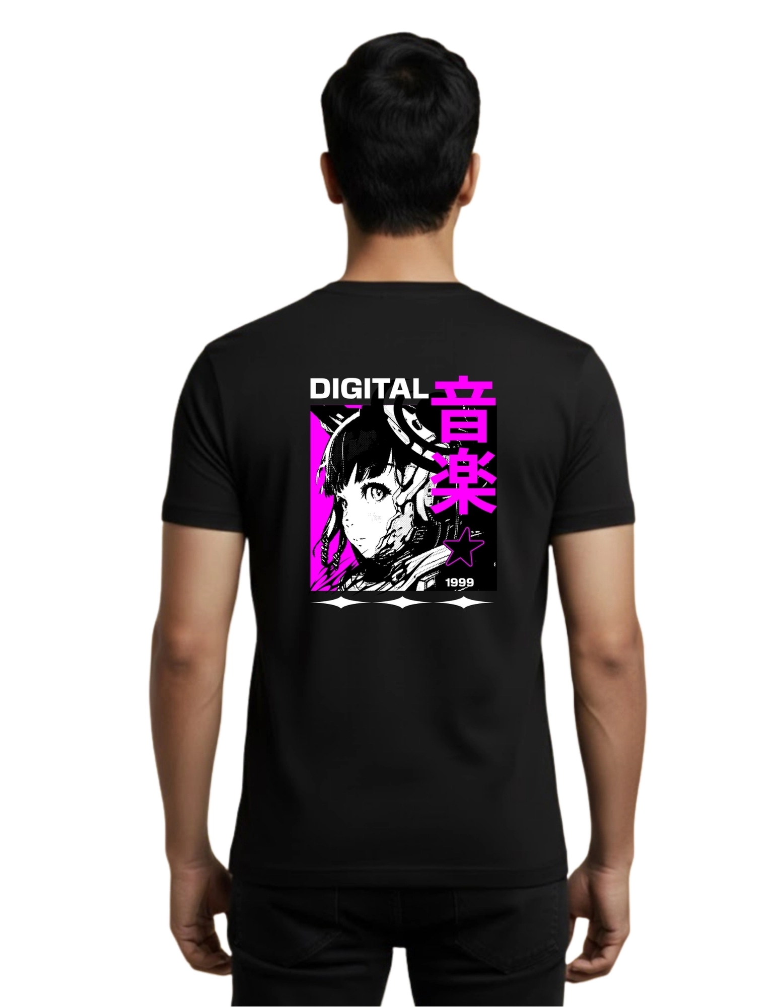 Digital Music Cotton Round Neck T-Shirt 180 GSM Black