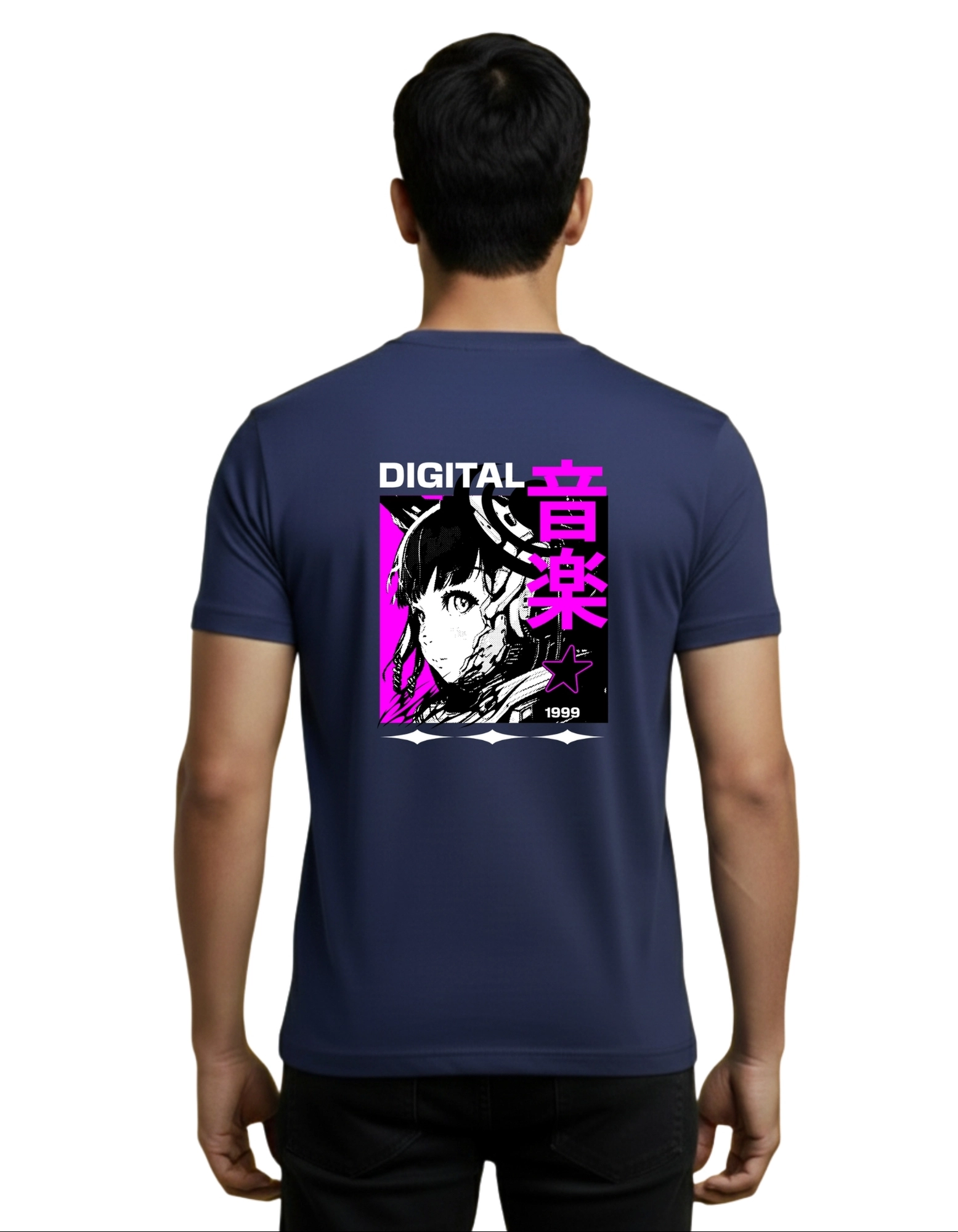 Digital Music Cotton Round Neck T-Shirt 180 GSM Navy Blue