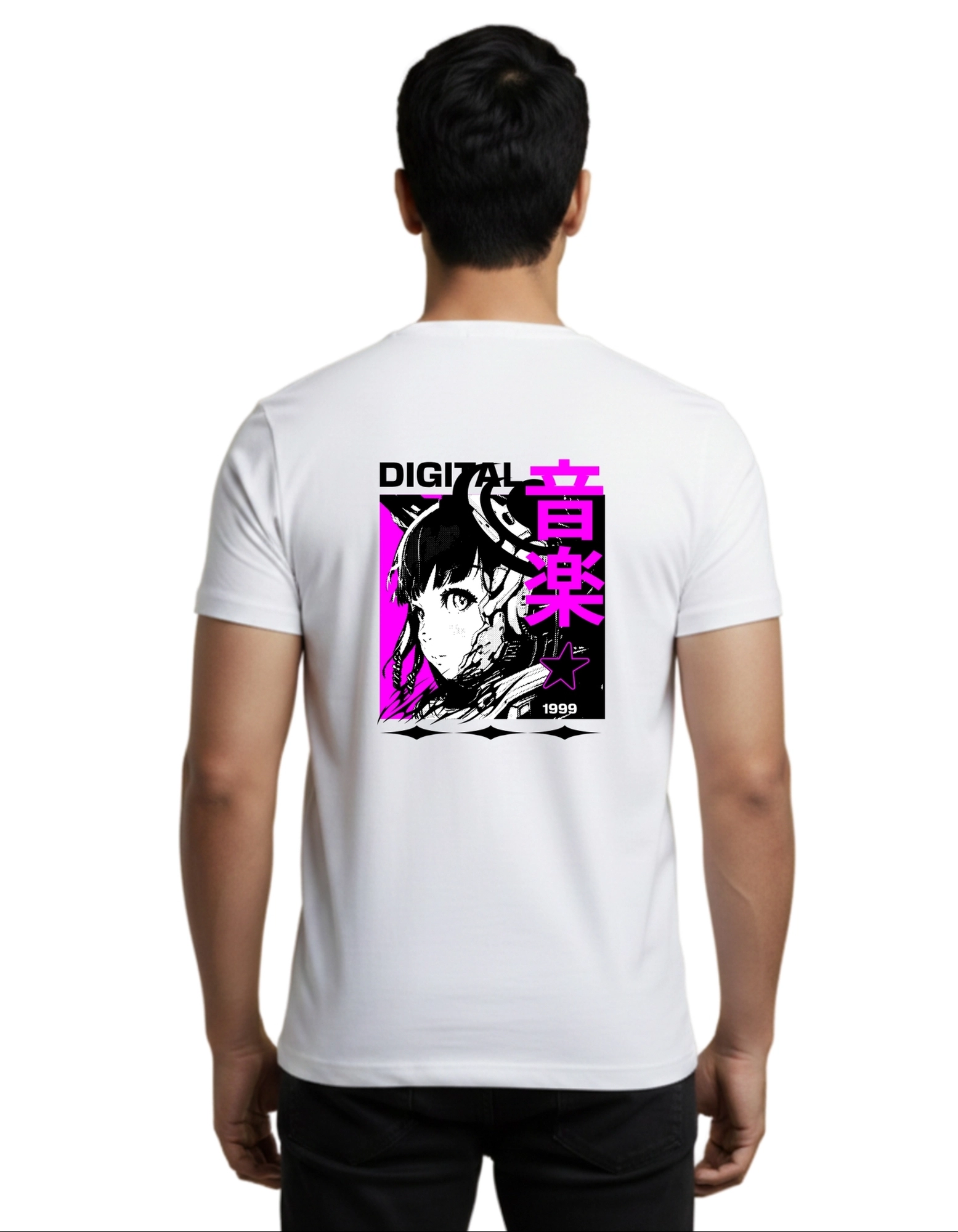 Digital Music Cotton Round Neck T-Shirt 180 GSM White