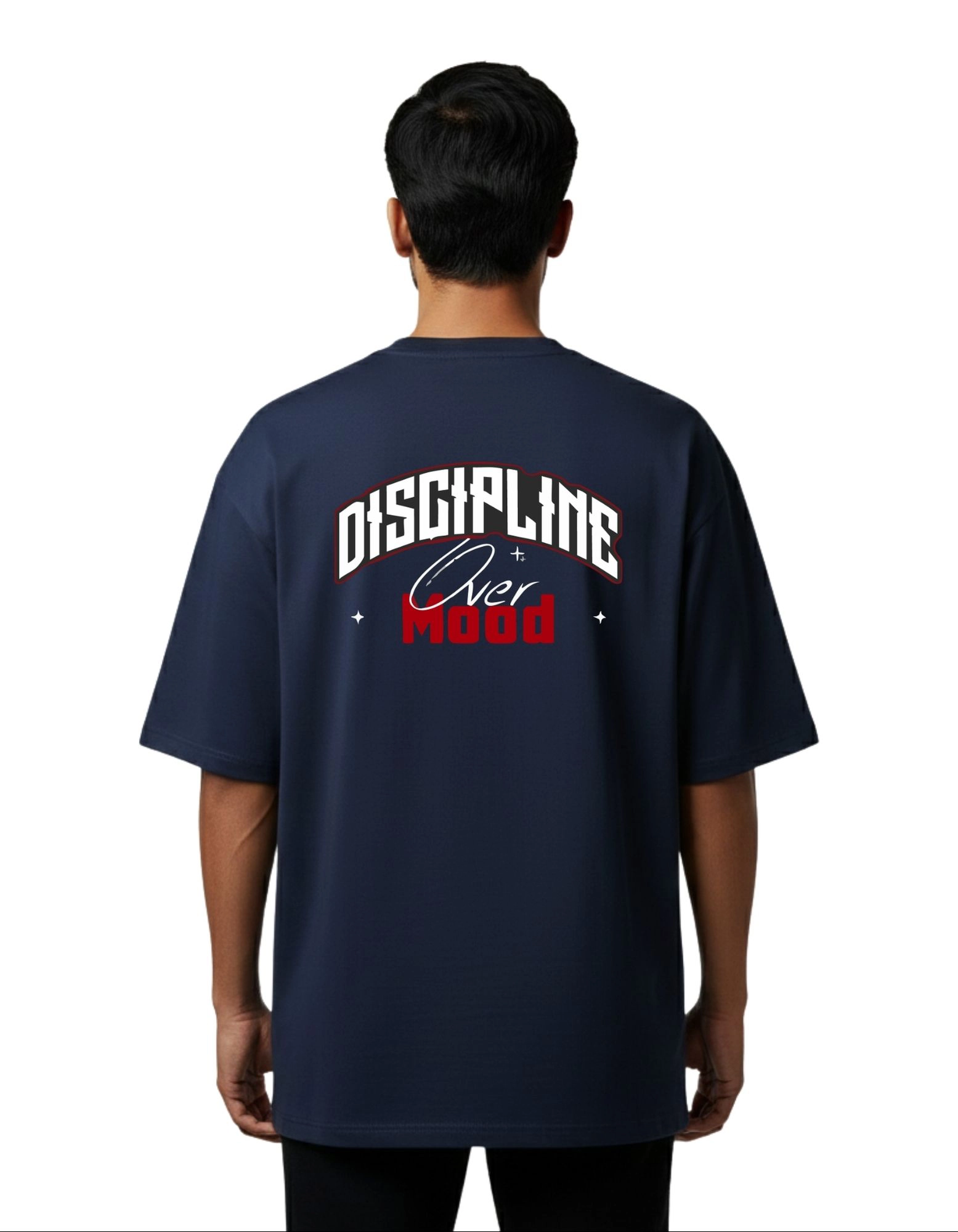 Discipline Over Mood Oversize Cotton French Terry T-Shirt 240 GSM Navy Blue