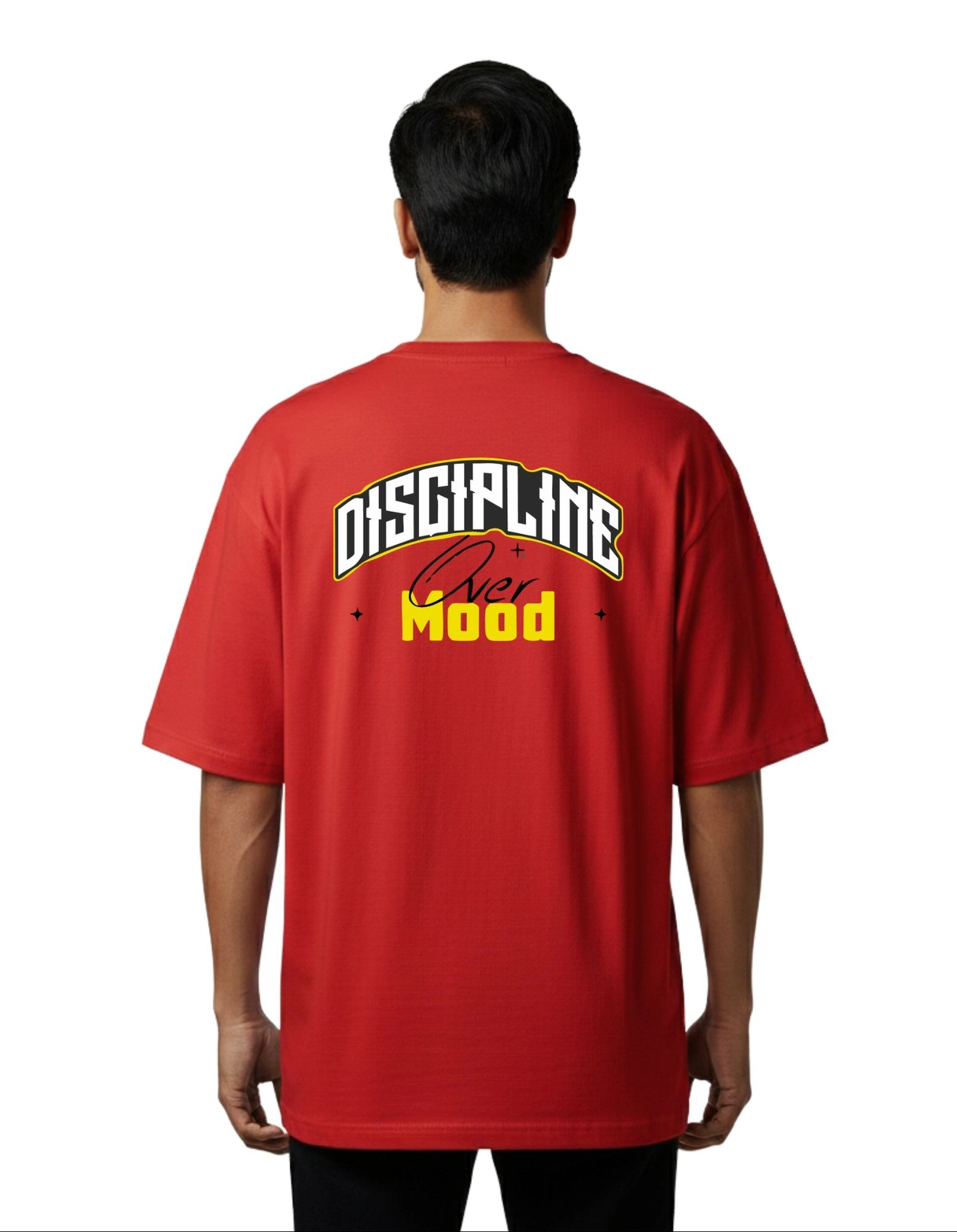 Discipline Over Mood Oversize Cotton French Terry T-Shirt 240 GSM Red