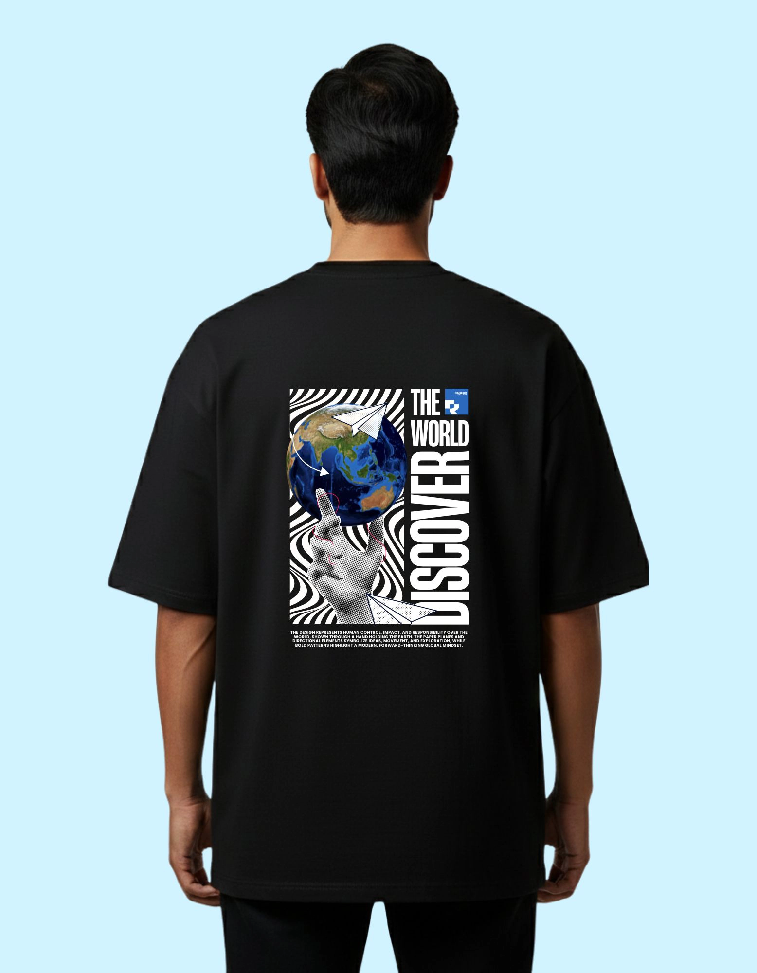 Discover World Oversized French Terry Cotton T-Shirt 240 GSM Black