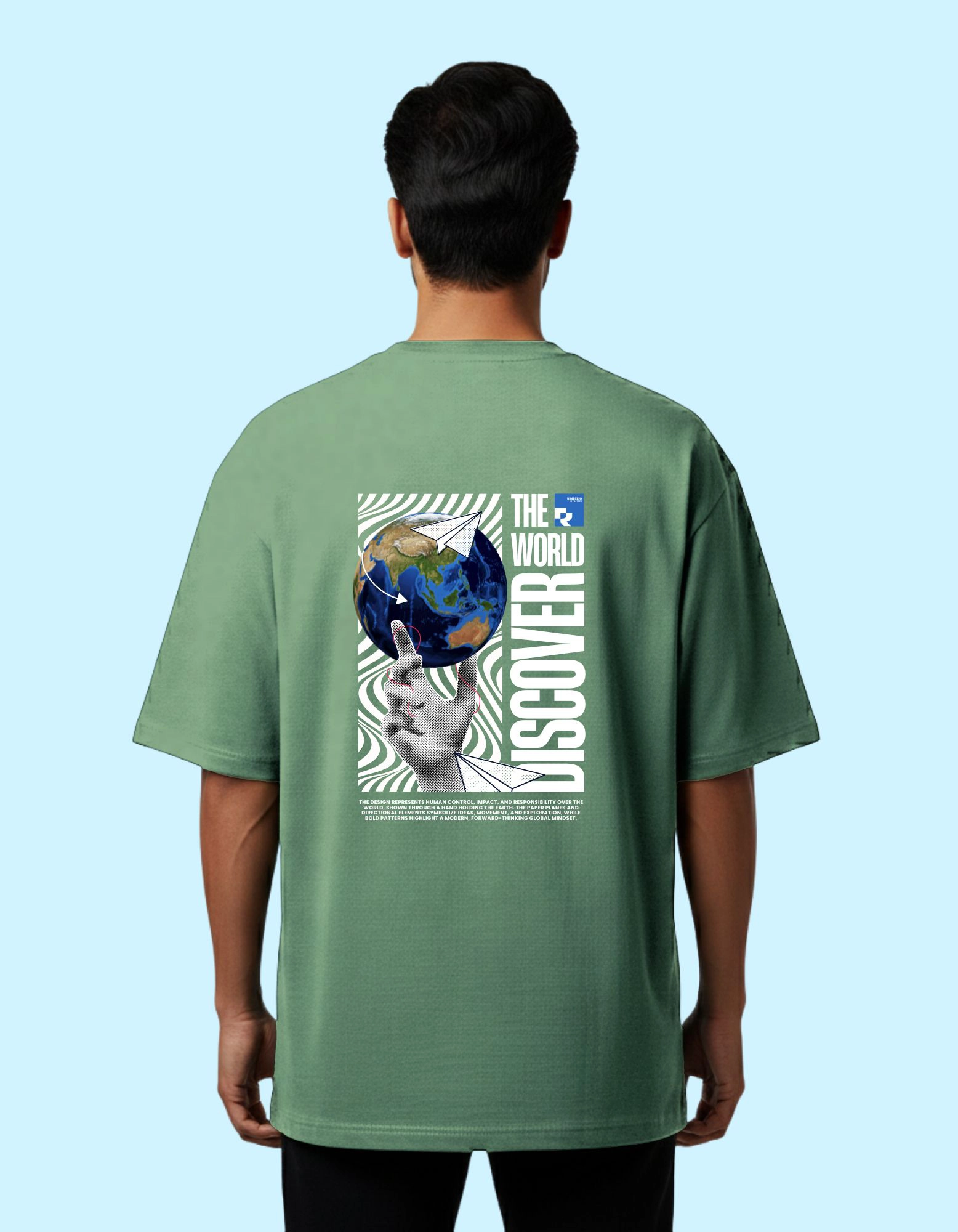 Discover World Oversized French Terry Cotton T-Shirt 240 GSM D Green