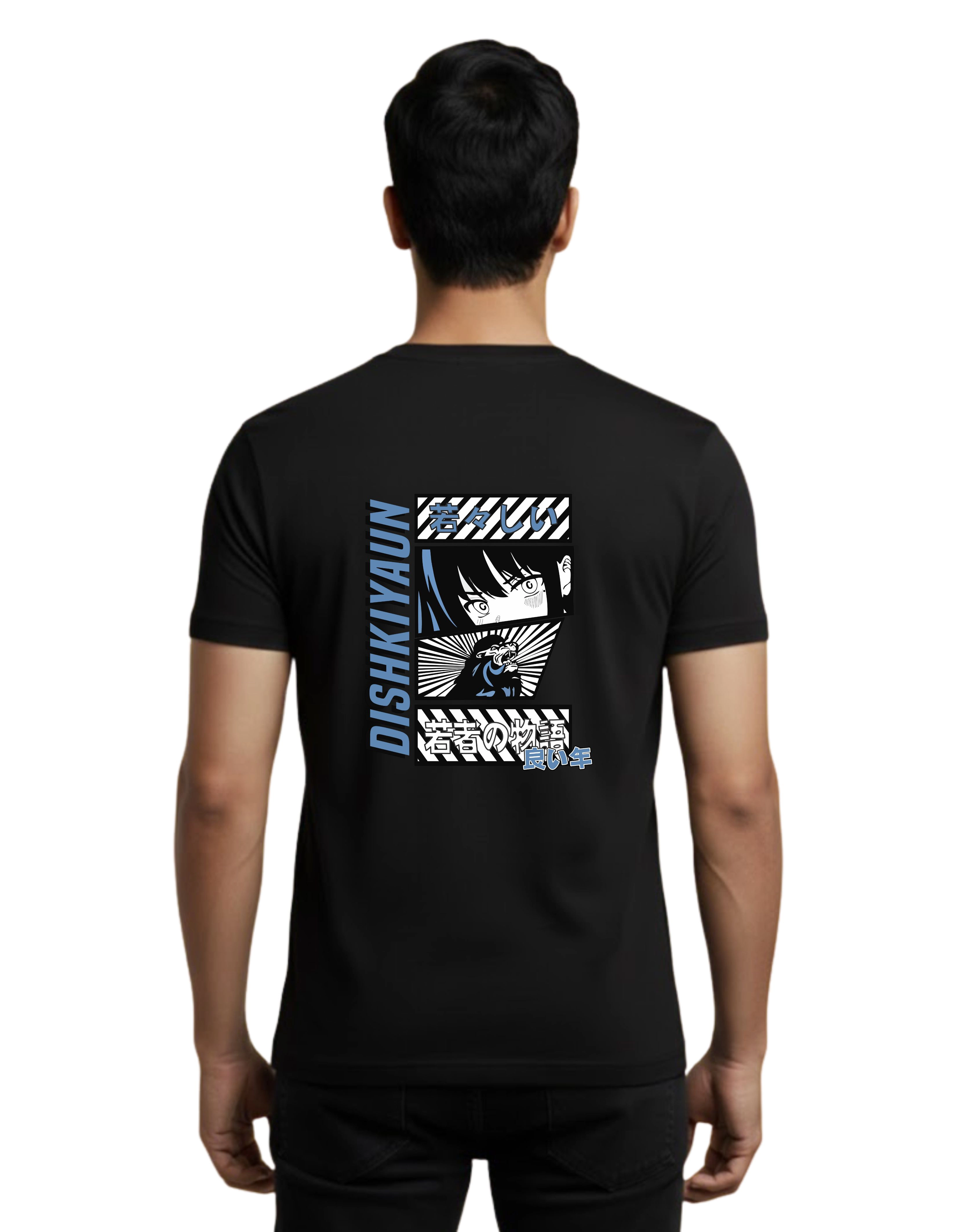 Dishkiyaun Anime Graphic Cotton Round Neck T-Shirt 180 GSM Black