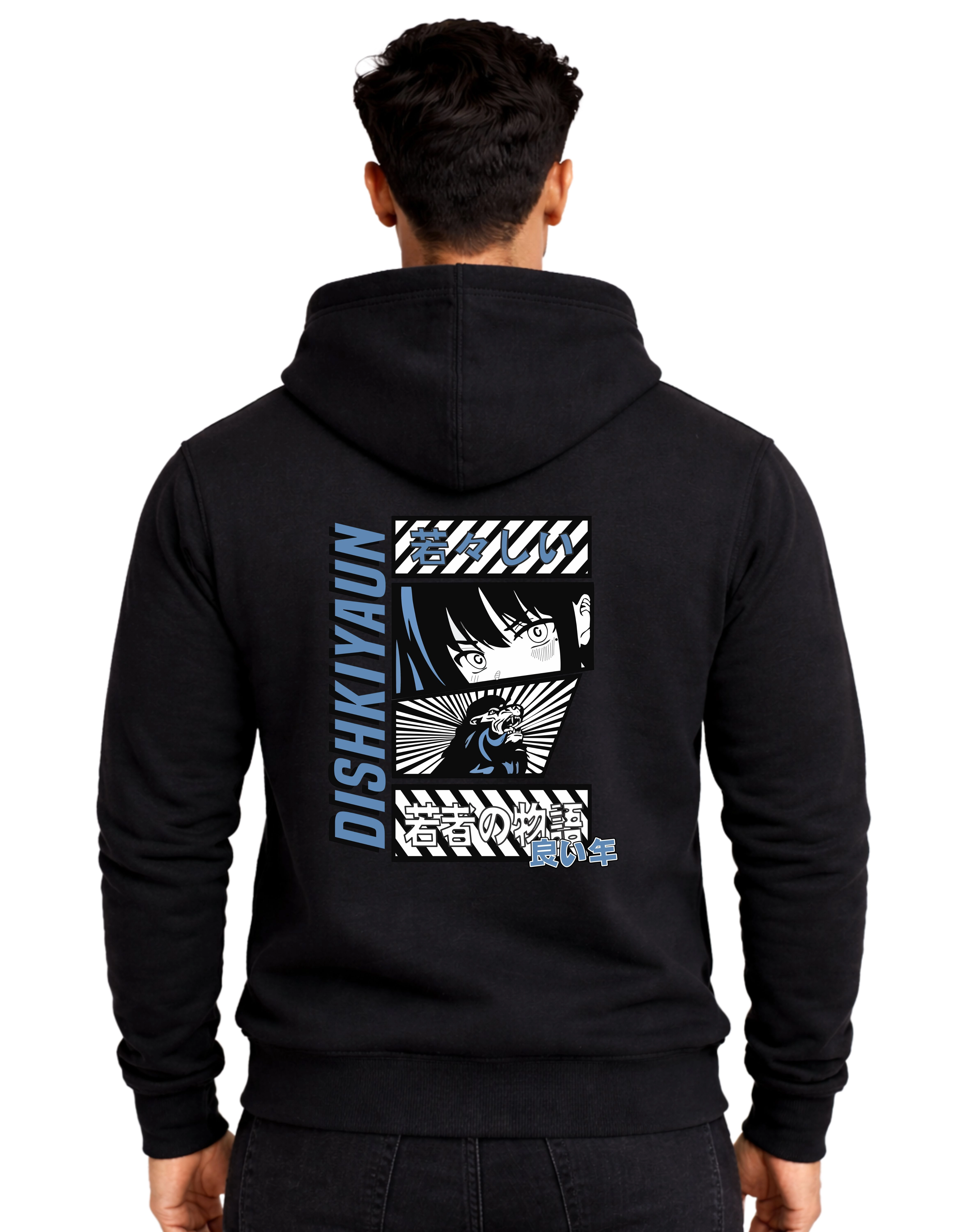 Dishkiyaun Anime Graphic Polycotton Hoodie Without Zipper 300 GSM Black