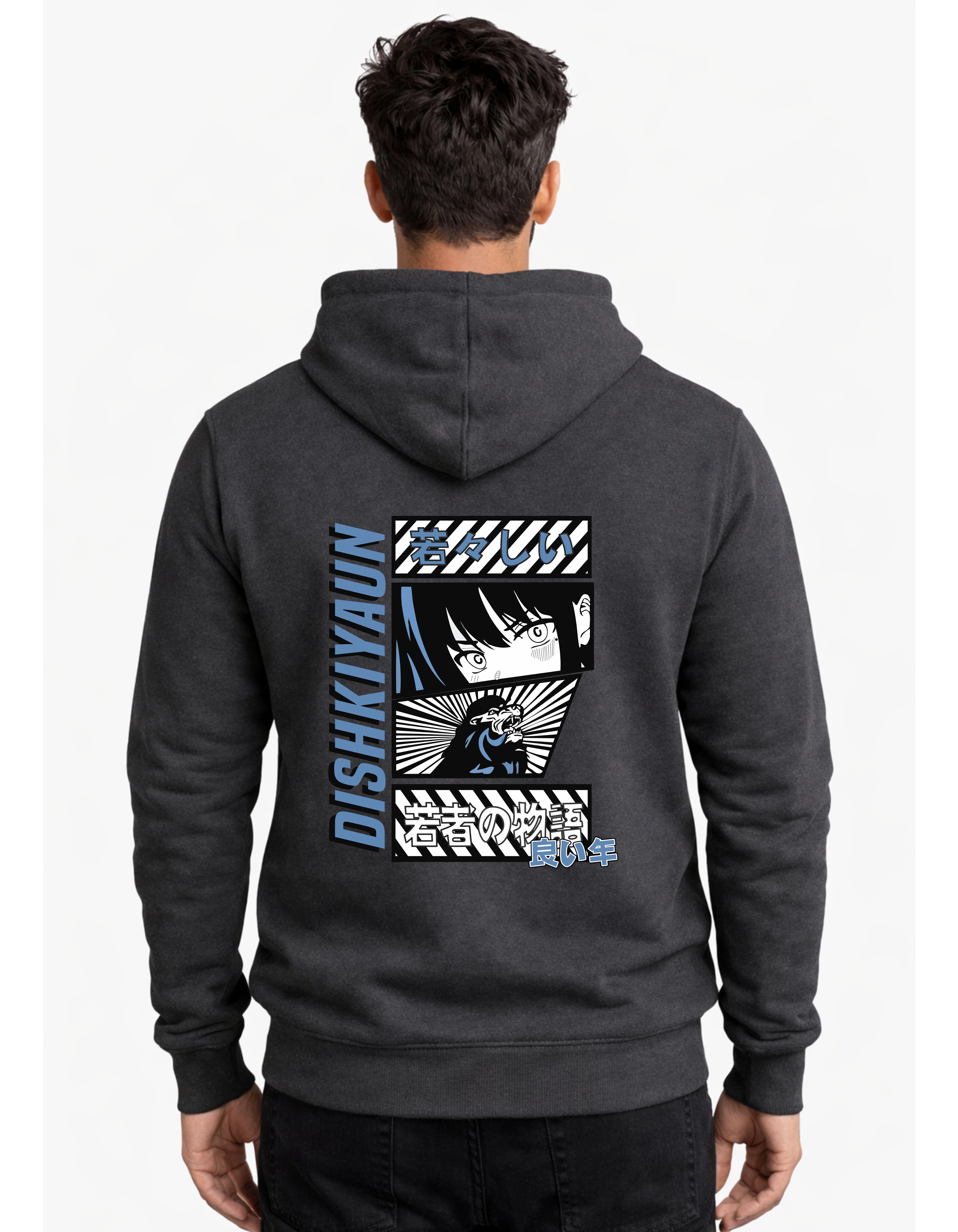 Dishkiyaun Anime Graphic Polycotton Hoodie Without Zipper 300 GSM Charcoal