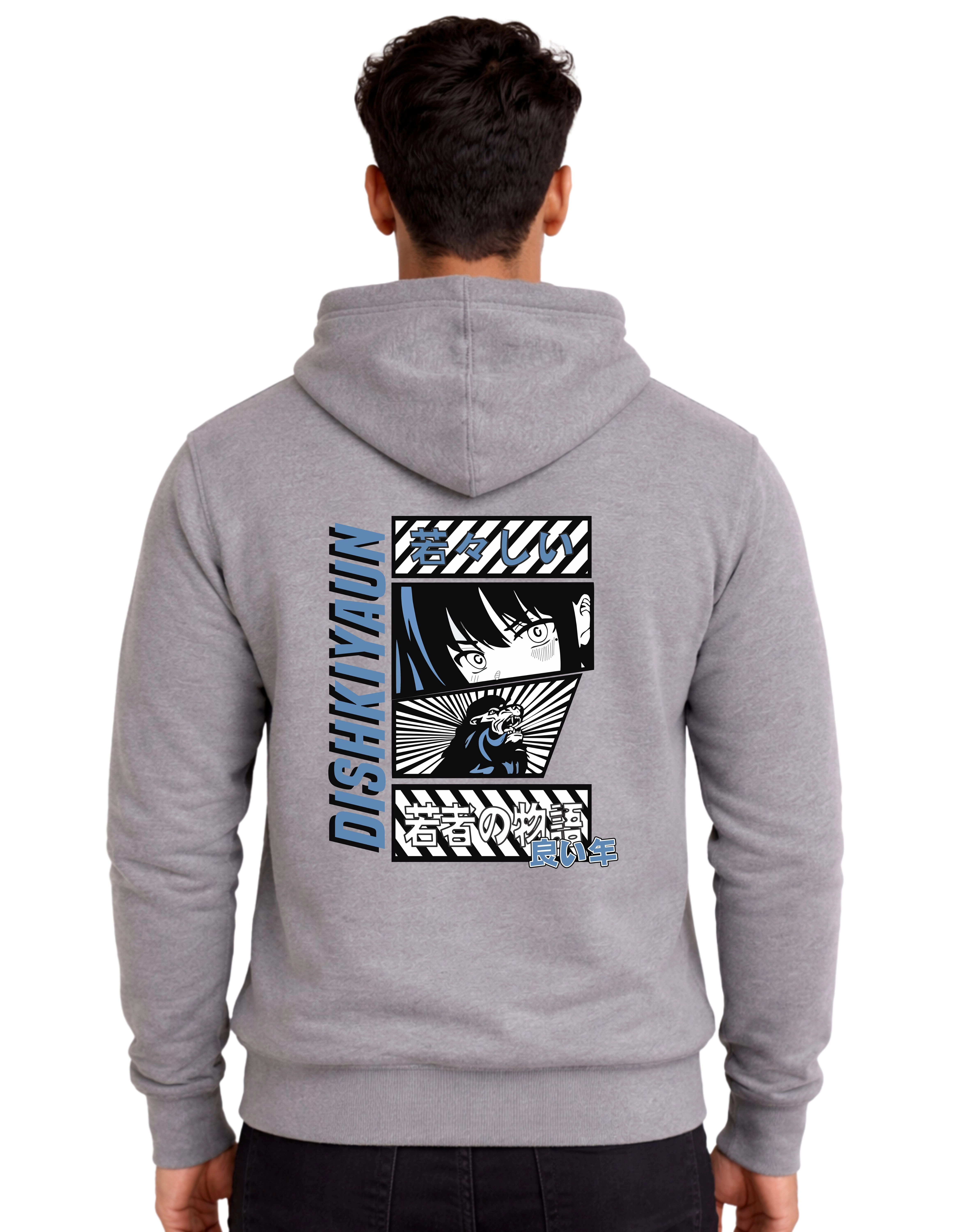 Dishkiyaun Anime Graphic Polycotton Hoodie Without Zipper 300 GSM Grey