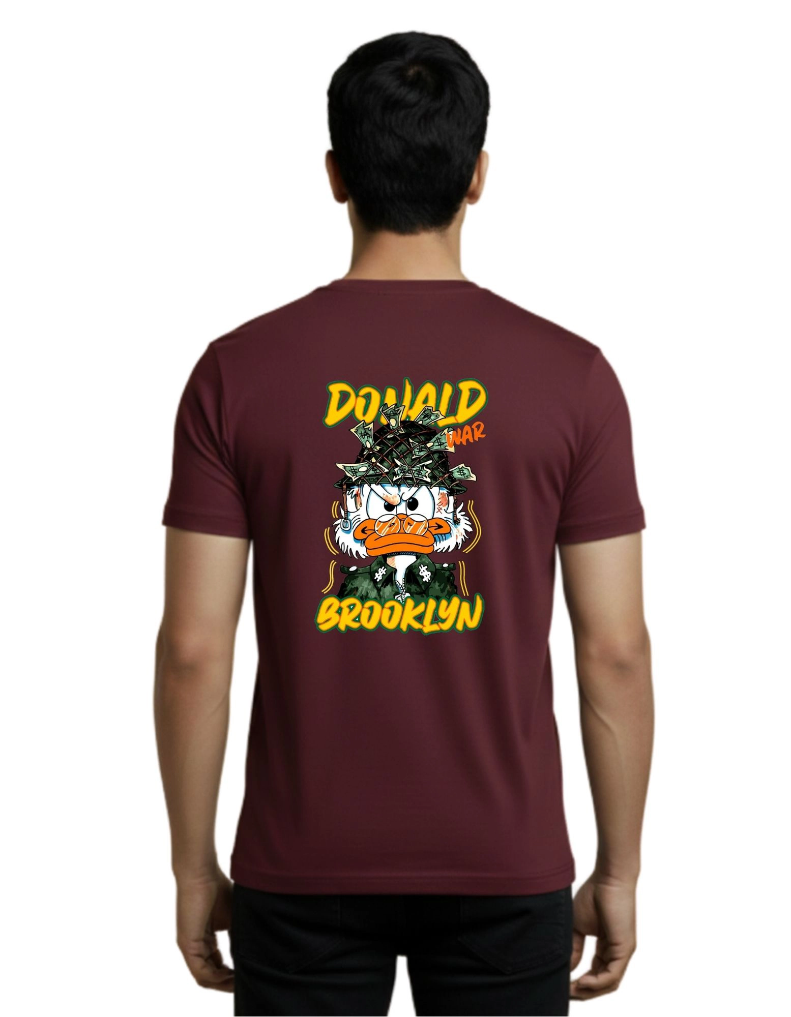 Donald Brooklyn Street Graphic Cotton Round Neck T-Shirt 180 GSM Maroon