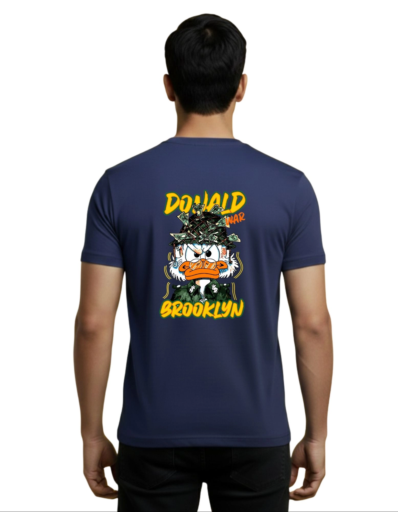 Donald Brooklyn Street Graphic Cotton Round Neck T-Shirt 180 GSM Navy Blue