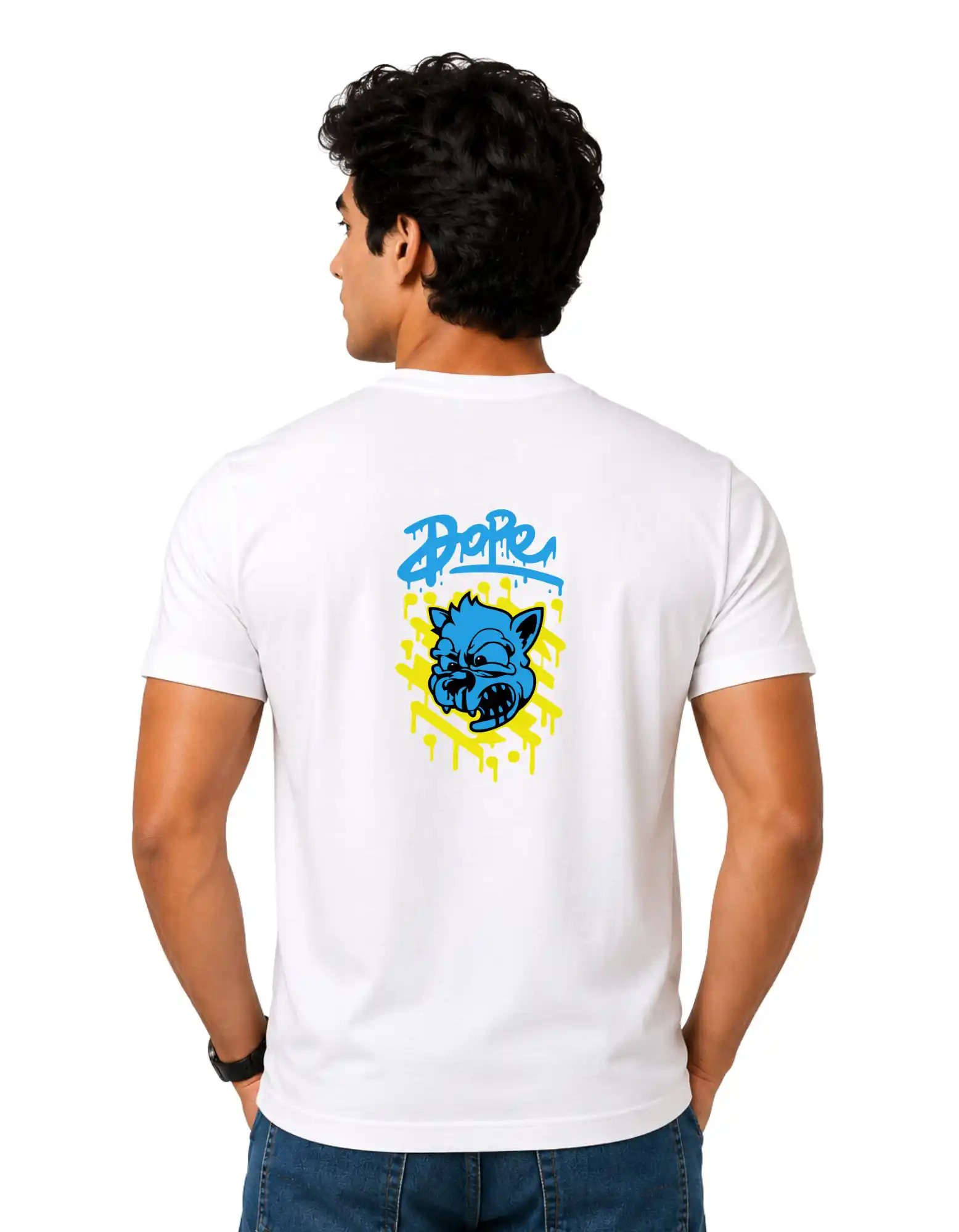 Dope Bulldog Cotton Round Neck T-Shirt 180 GSM White