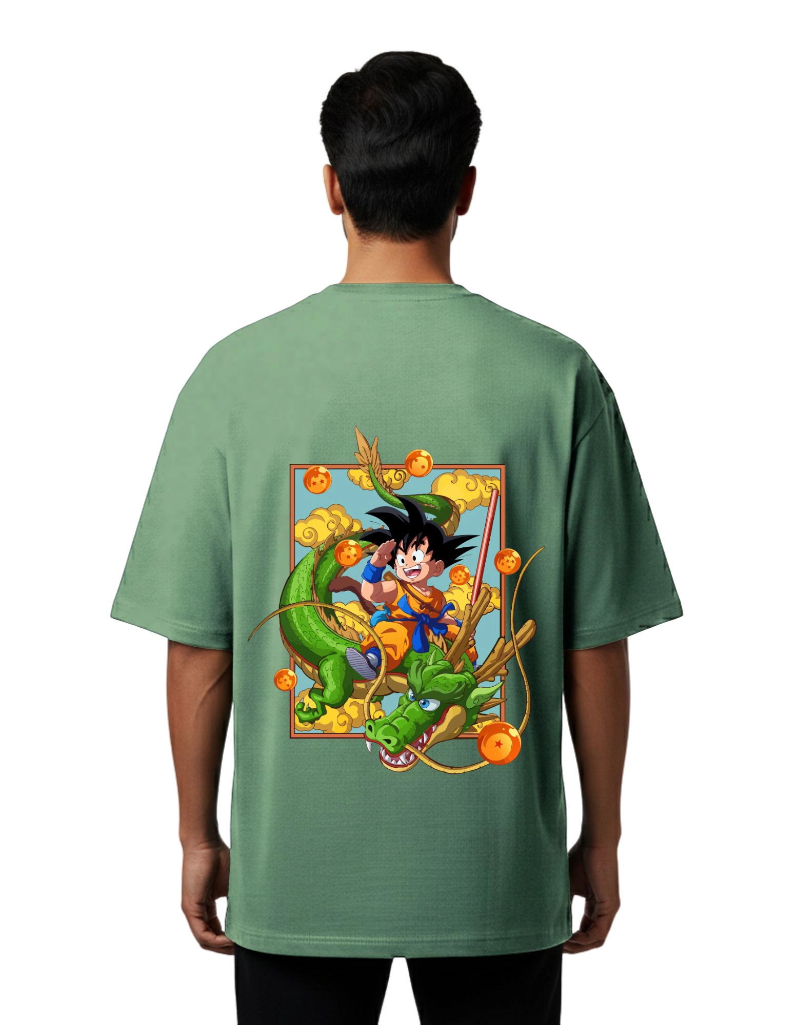 Dragon Ball Z Oversized Cotton French Terry T-Shirt 240 GSM D Green