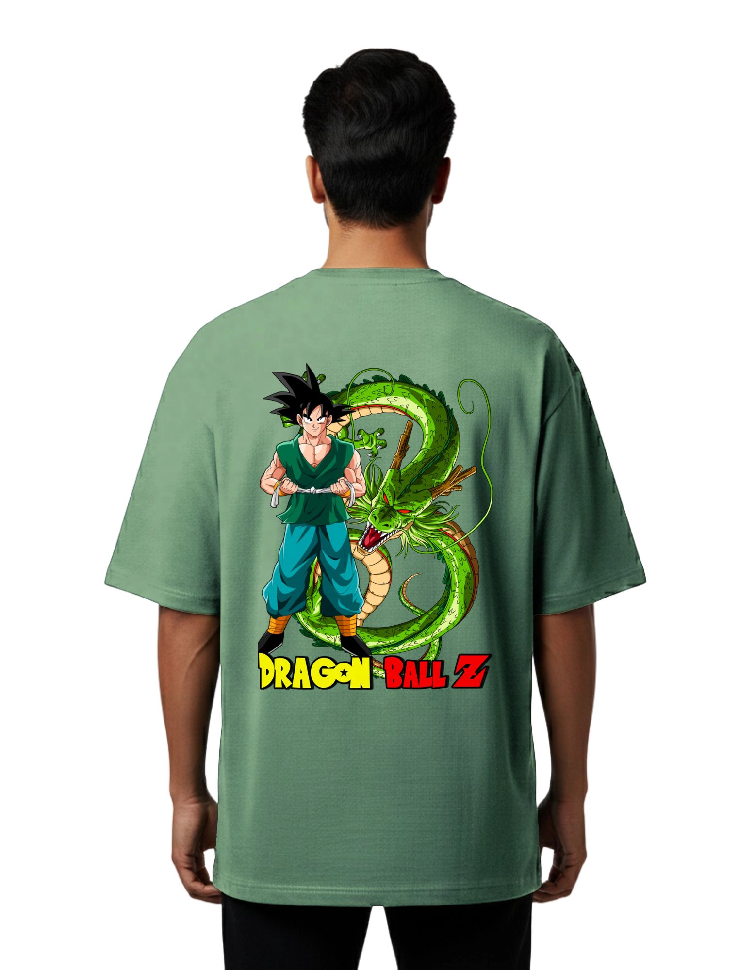 Dragon Ball Z Oversized French Terry Cotton T-Shirt 240 GSM D Green