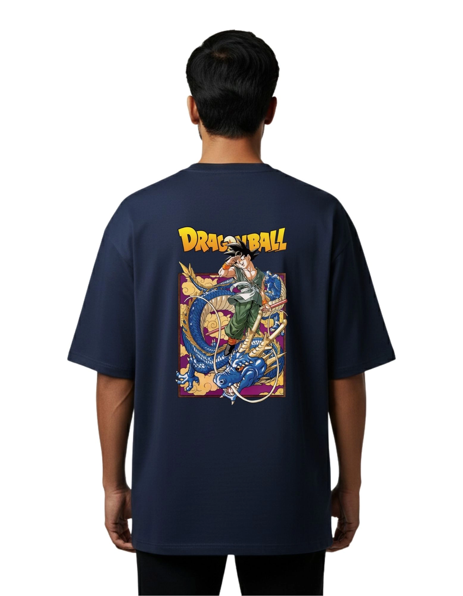 Dragon Ball Z Saiyan Warrior Oversize Cotton French Terry T-Shirt 240 GSM Navy Blue