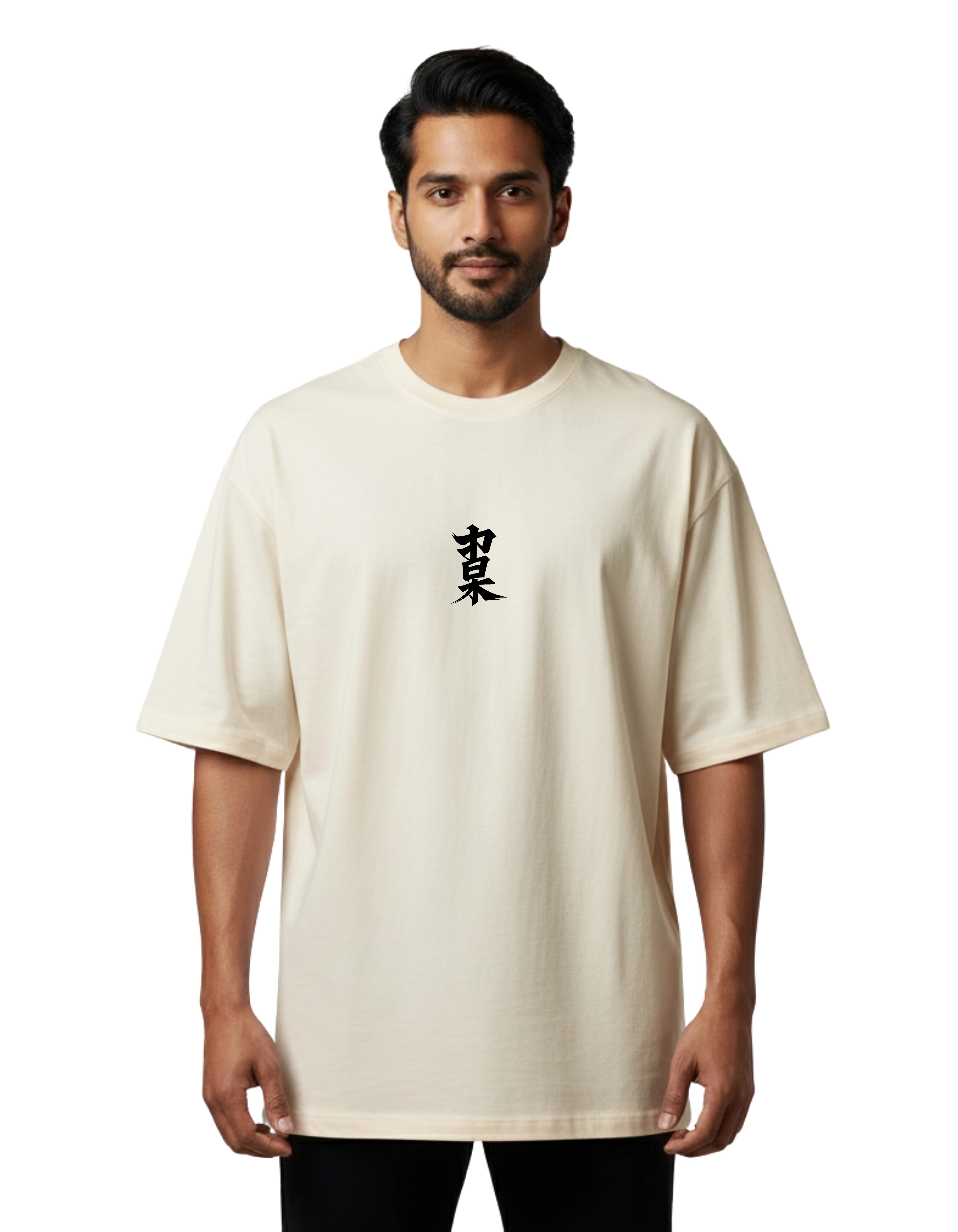 Dragon Script Graphic Oversized Cotton French Terry T-Shirt 240 GSM Beige