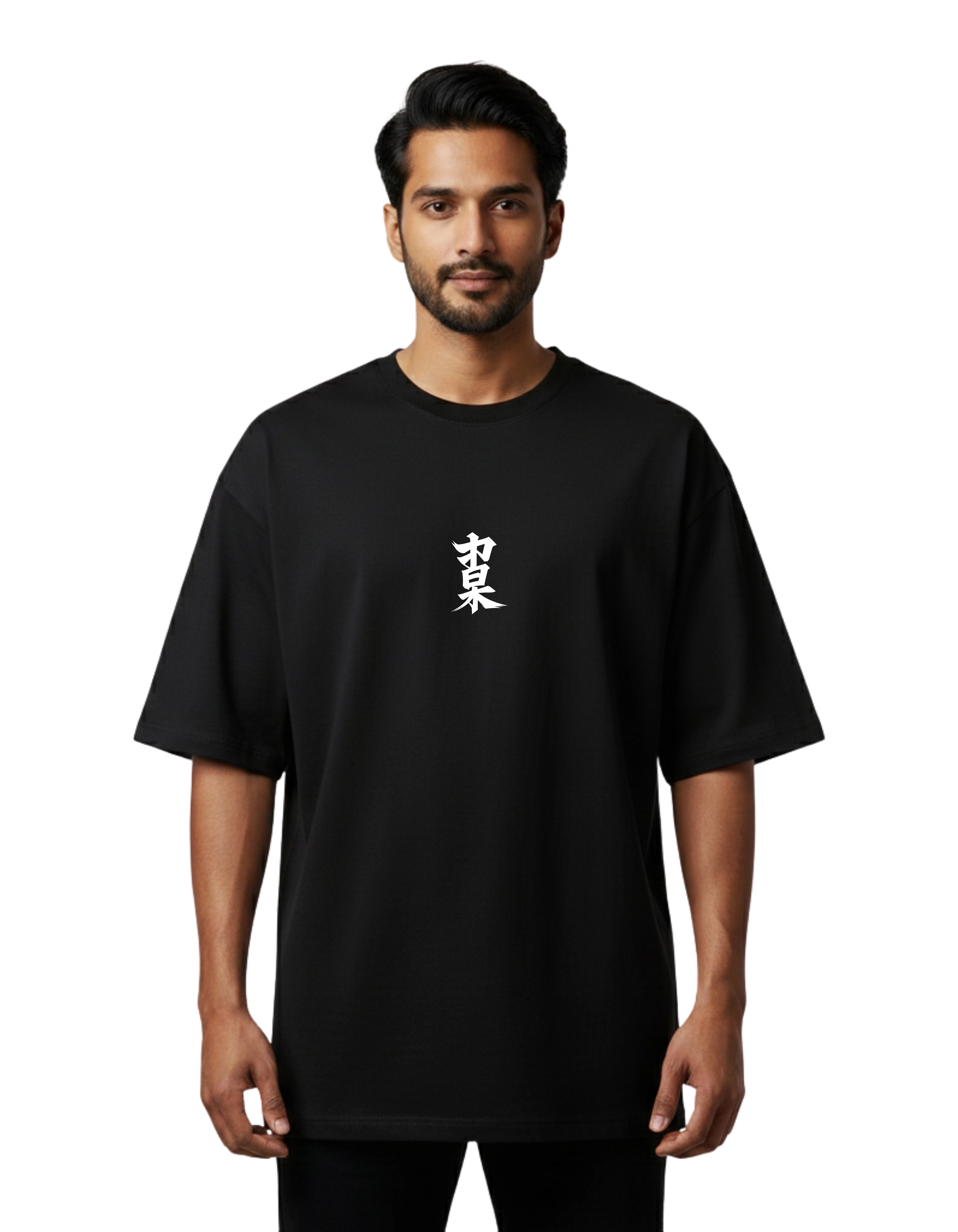 Dragon Script Graphic Oversized Cotton French Terry T-Shirt 240 GSM Black