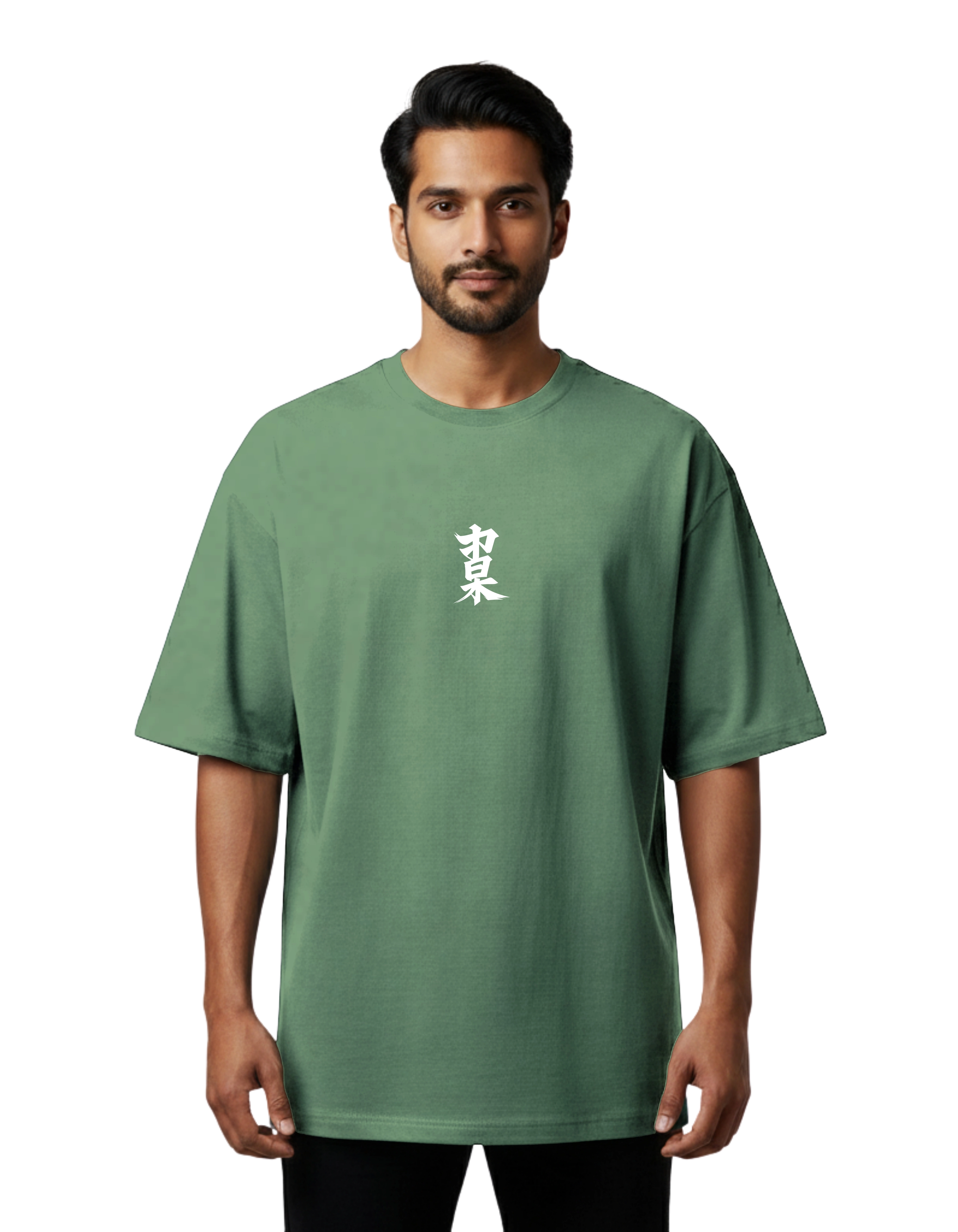 Dragon Script Graphic Oversized Cotton French Terry T-Shirt 240 GSM D Green