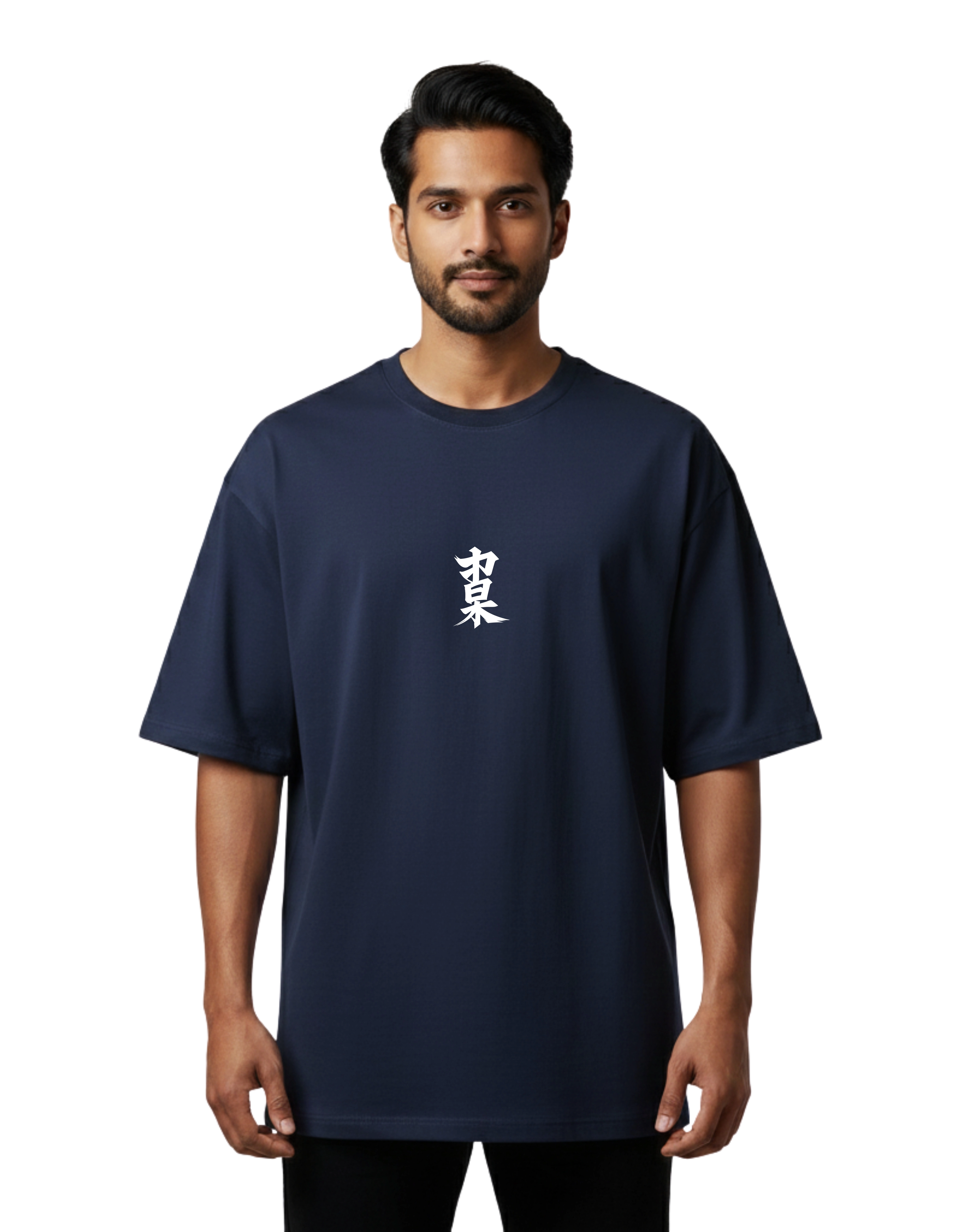 Dragon Script Graphic Oversized Cotton French Terry T-Shirt 240 GSM Navy Blue