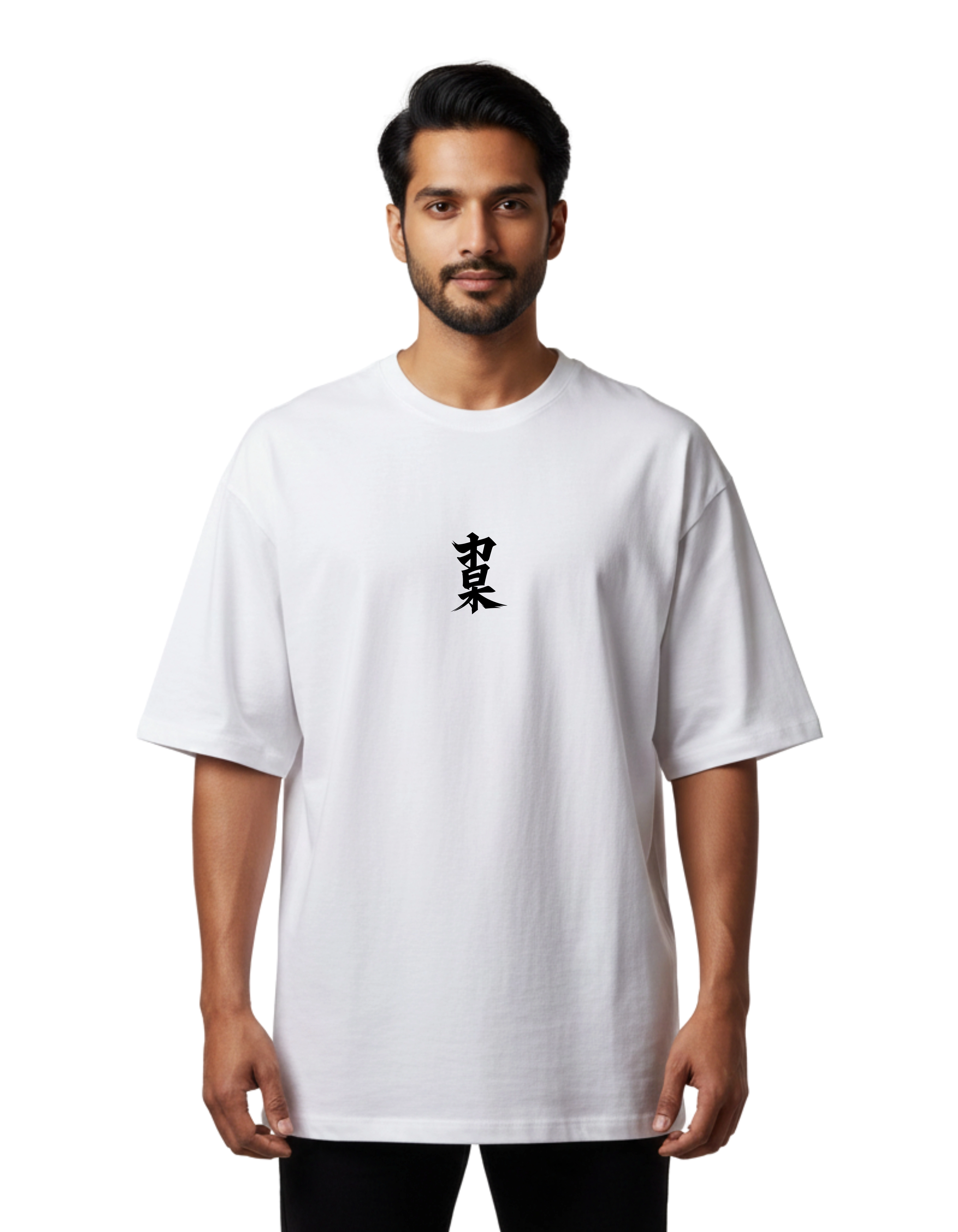 Dragon Script Graphic Oversized Cotton French Terry T-Shirt 240 GSM White