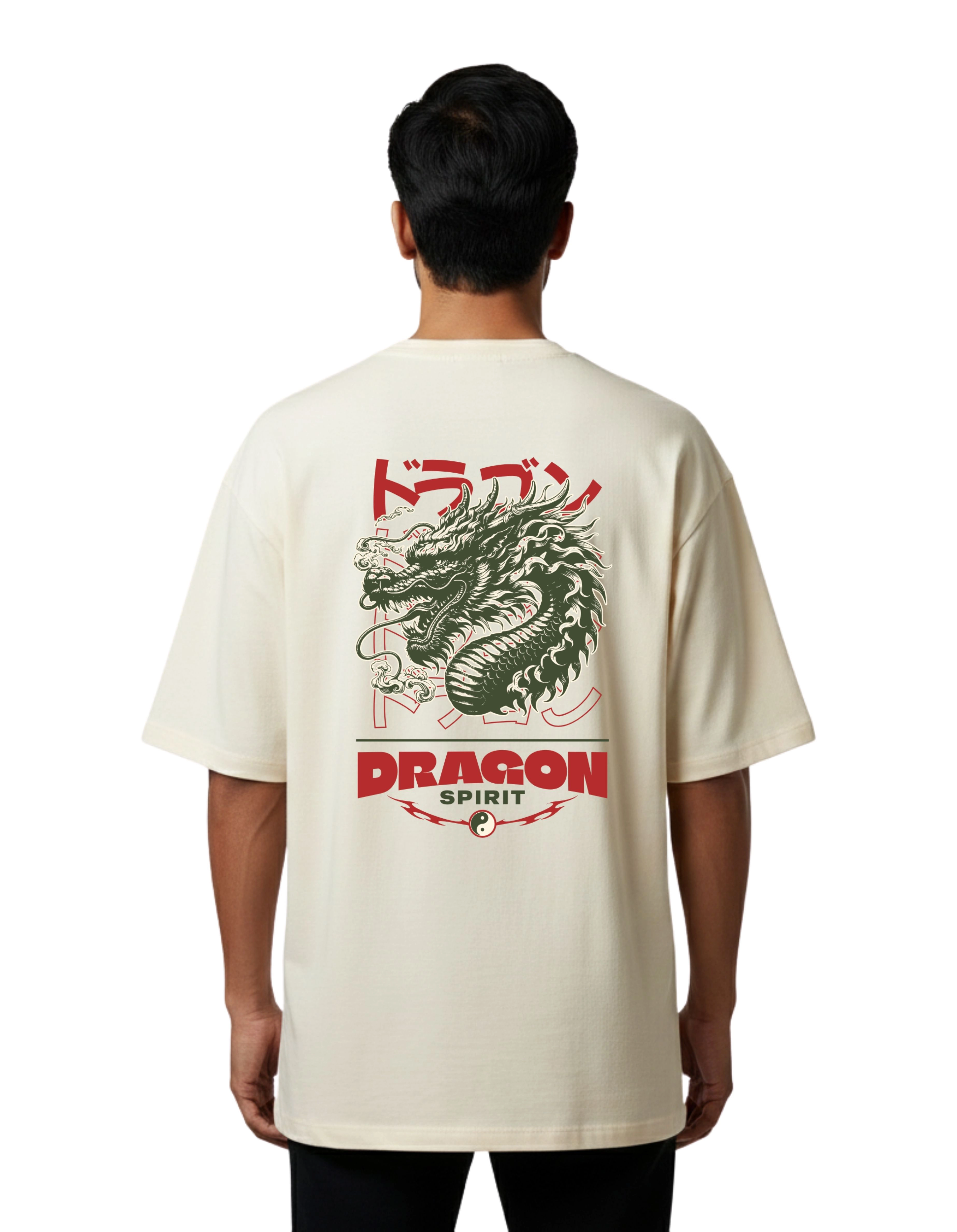 Dragon Spirit Oversized Cotton French Terry T-Shirt 240 GSM Beige