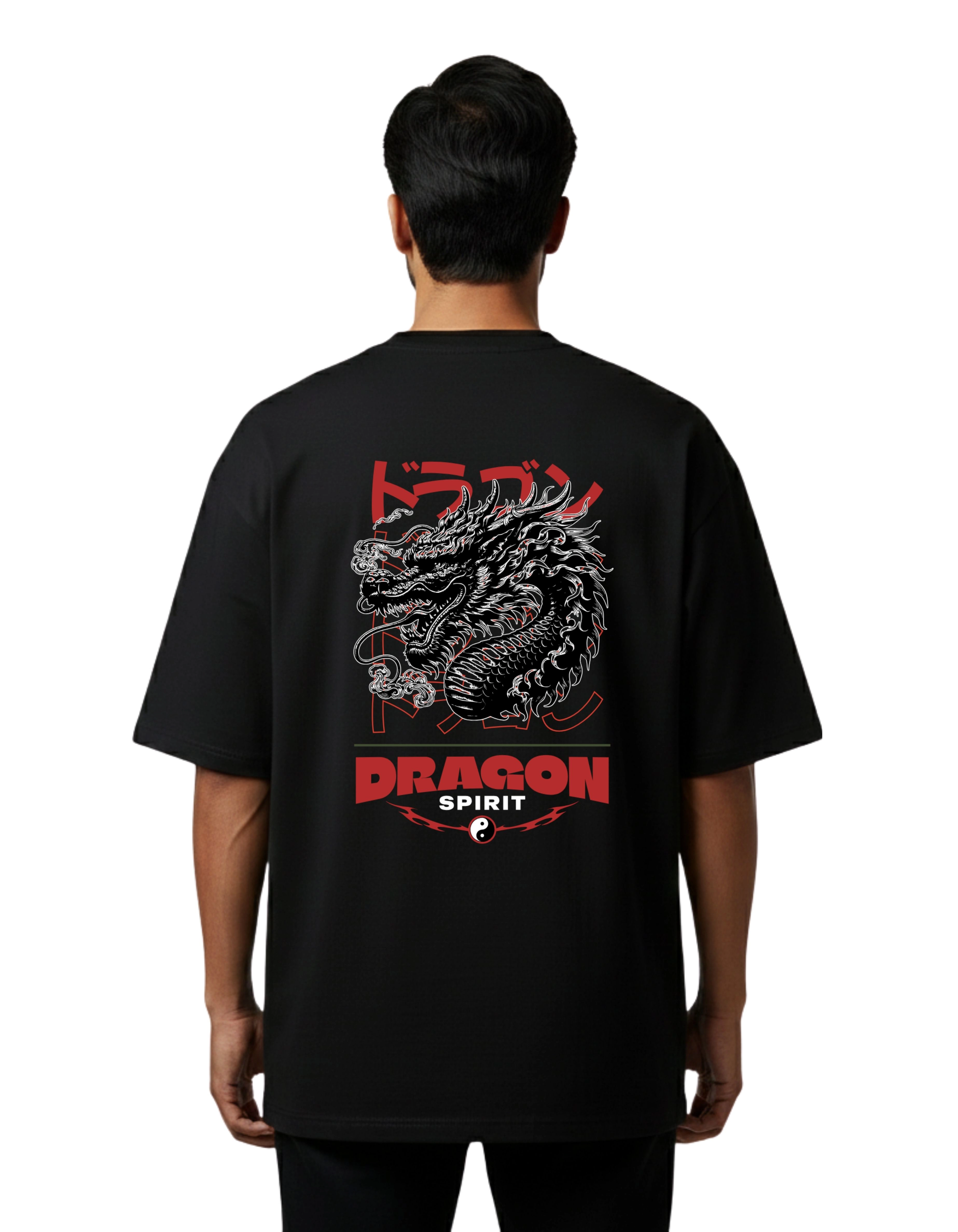 Dragon Spirit Oversized Cotton French Terry T-Shirt 240 GSM Black