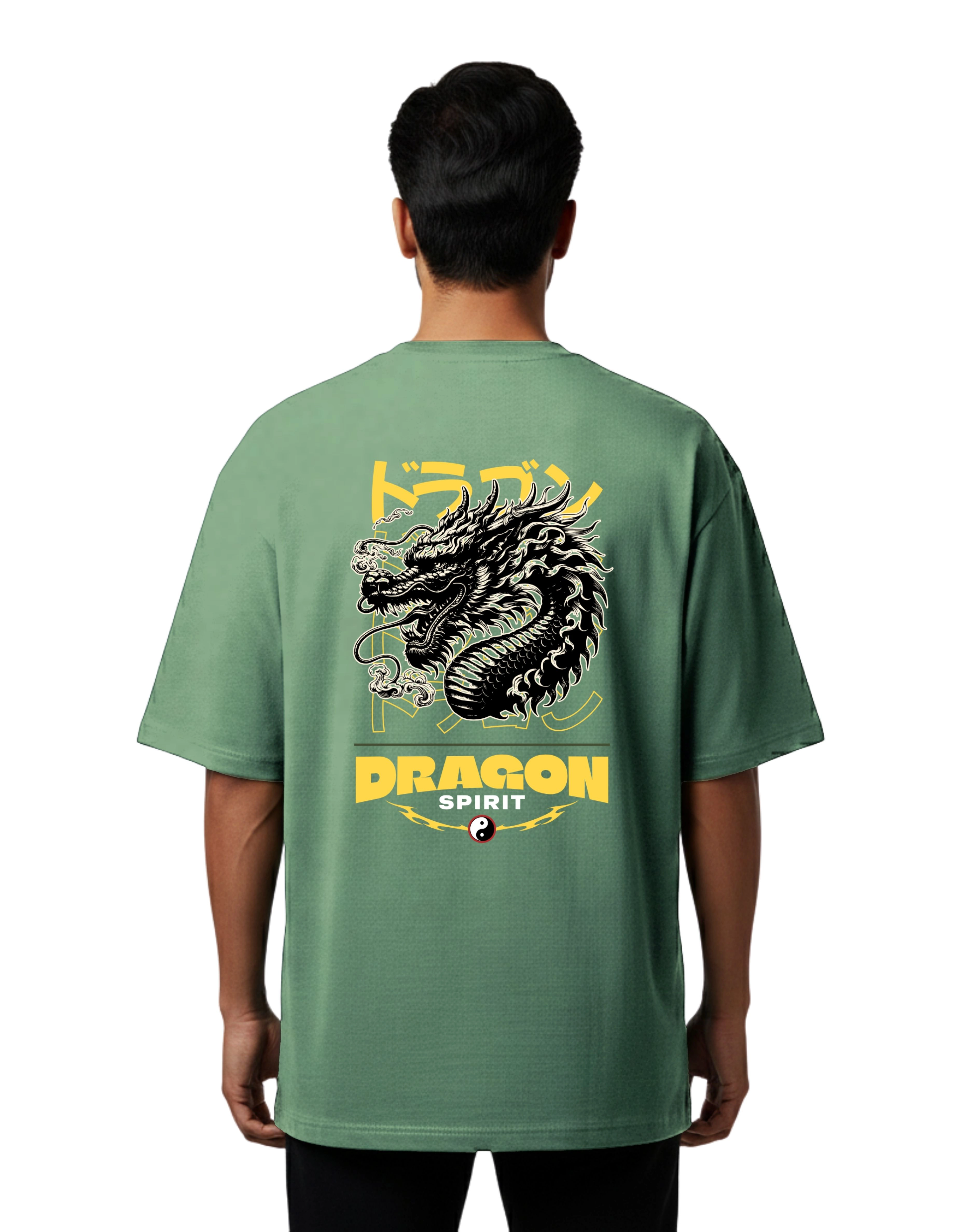 Dragon Spirit Oversized Cotton French Terry T-Shirt 240 GSM D Green