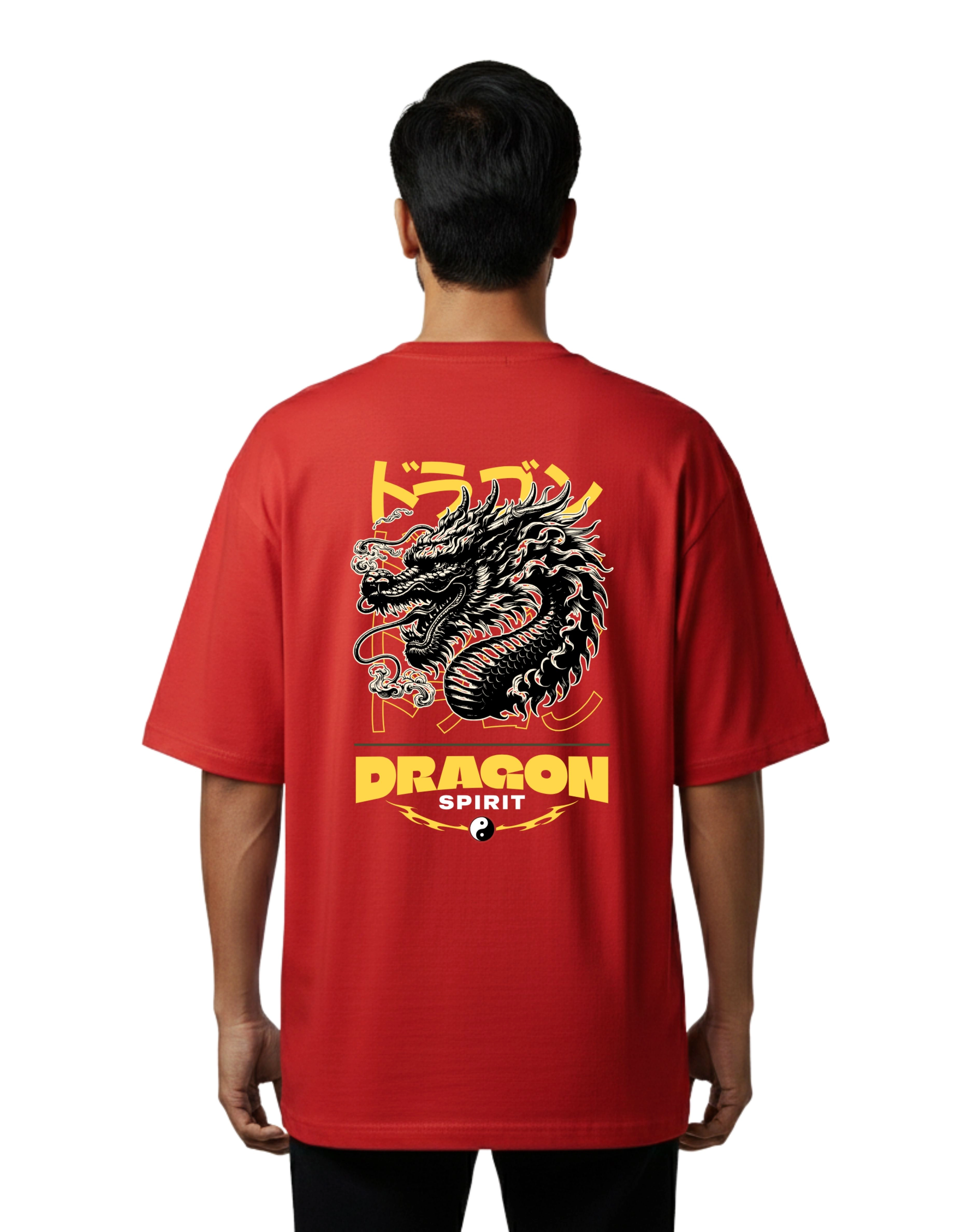 Dragon Spirit Oversized Cotton French Terry T-Shirt 240 GSM Red