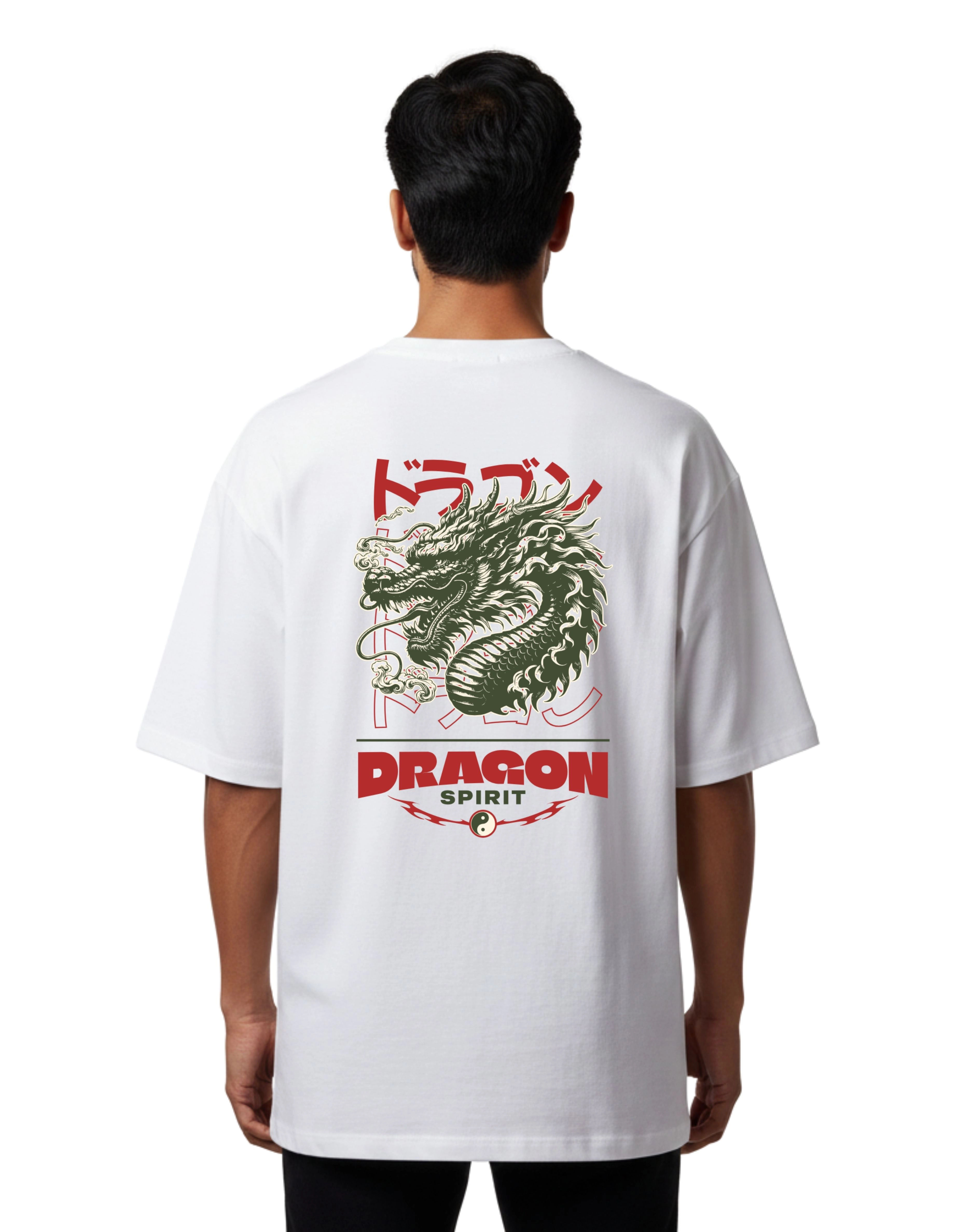 Dragon Spirit Oversized Cotton French Terry T-Shirt 240 GSM White
