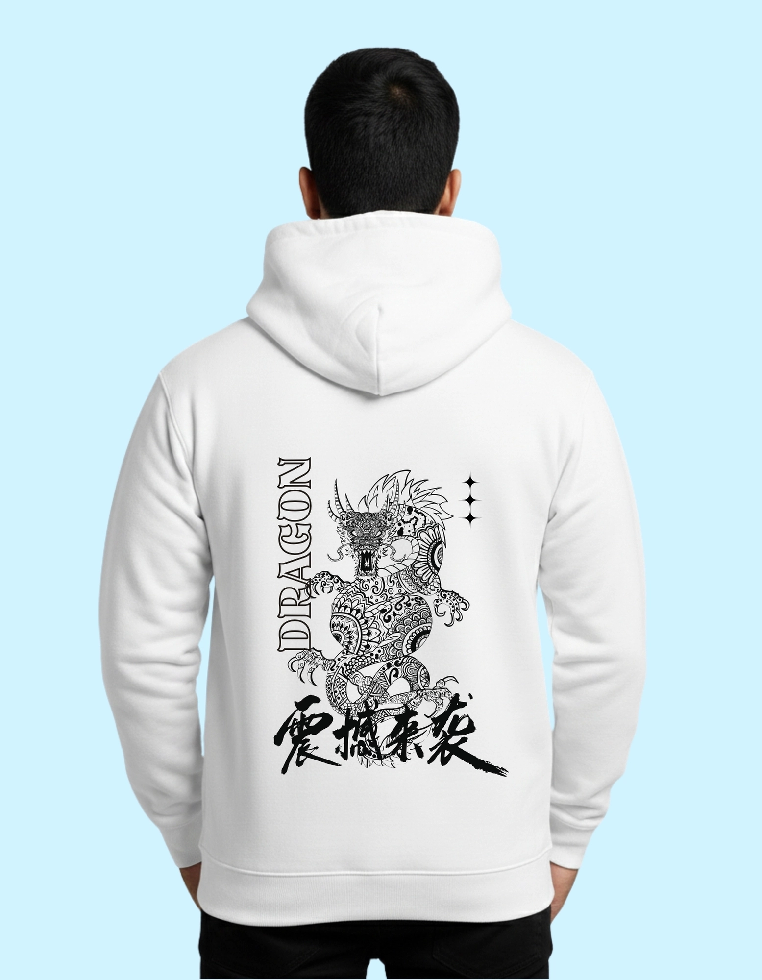 Dragon Warrior Premium Cotton Hoodie 300 GSM Without Zipper white 