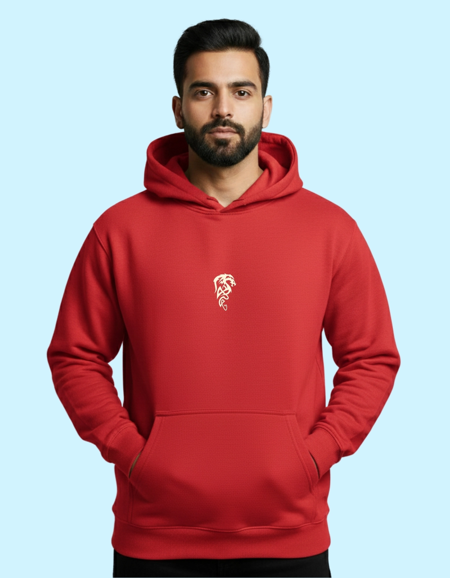 Dragon Warrior Premium Cotton Hoodie 300 GSM Without Zipper Red