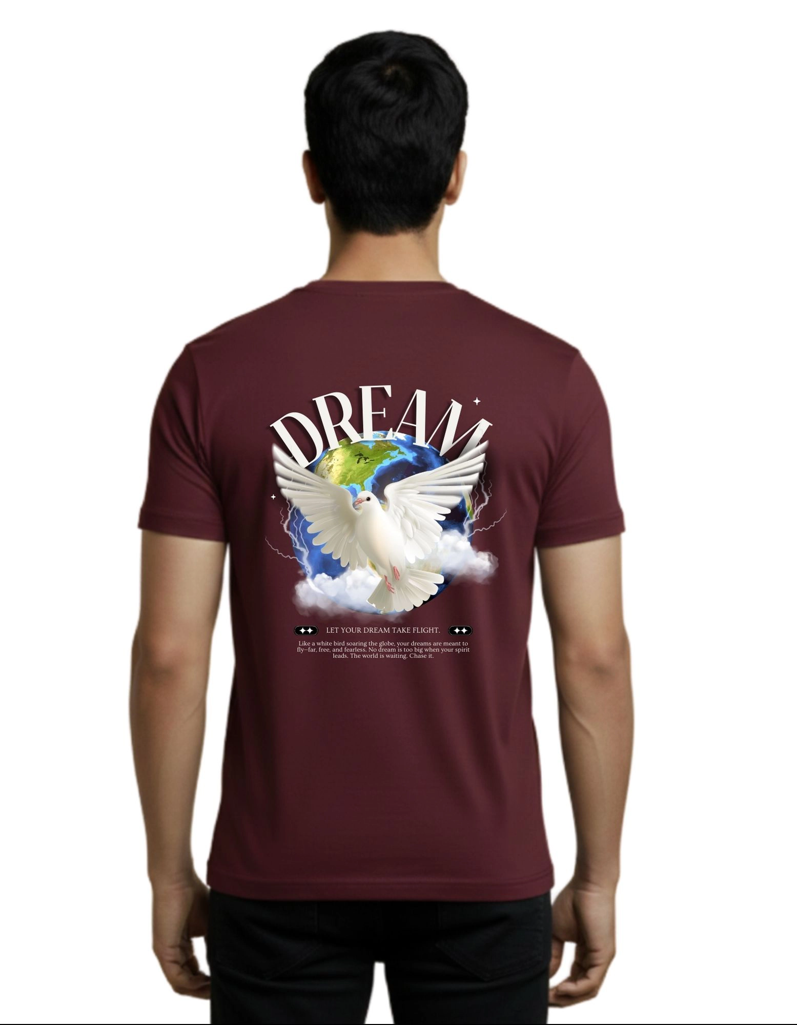 Dream Take Flight Round Neck T-Shirt 180 GSM Half Sleeve Maroon