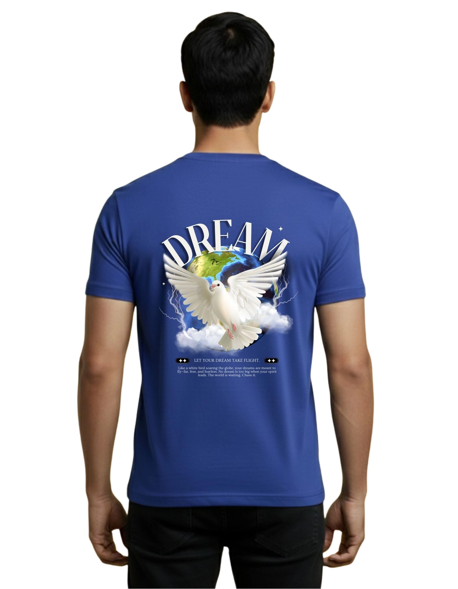 Dream Take Flight Round Neck T-Shirt 180 GSM Half Sleeve Royal Blue