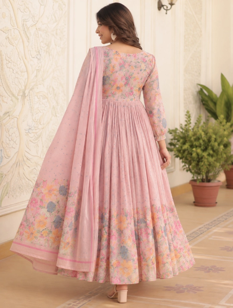 Dusky Mauve Pink  Embroidered Maxi  Gown and Dupatta  Set Ethnic Dresses (Copy)