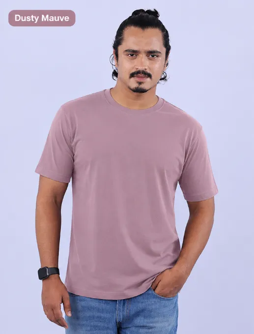 Dusty Mauve Cotton 180 GSM Round Neck T Shirt with Neck label and Sleeve Label