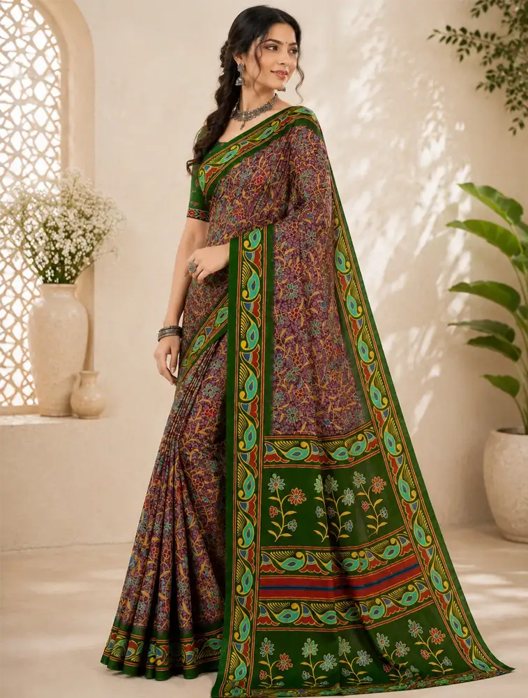 Dusty Mauve Womens Printed Soft Silk Saree 