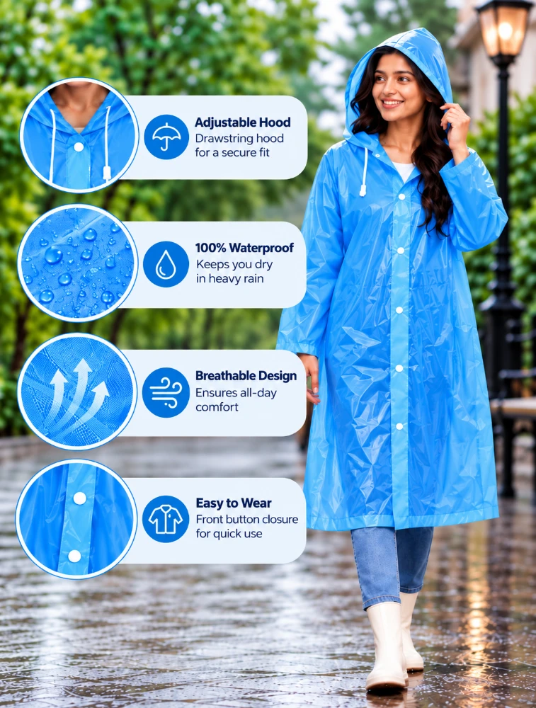 EVA Blue Fashion Portable Raincoat